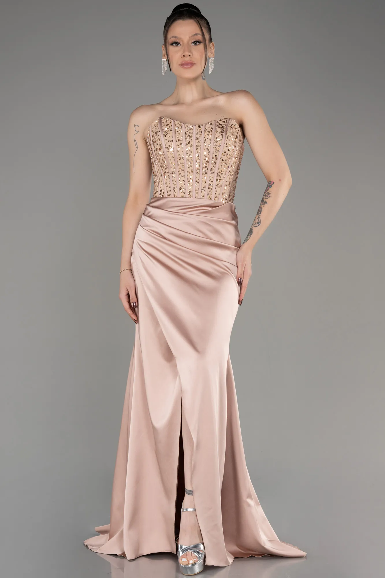 Mink-Long Satin Prom Gown ABU3883