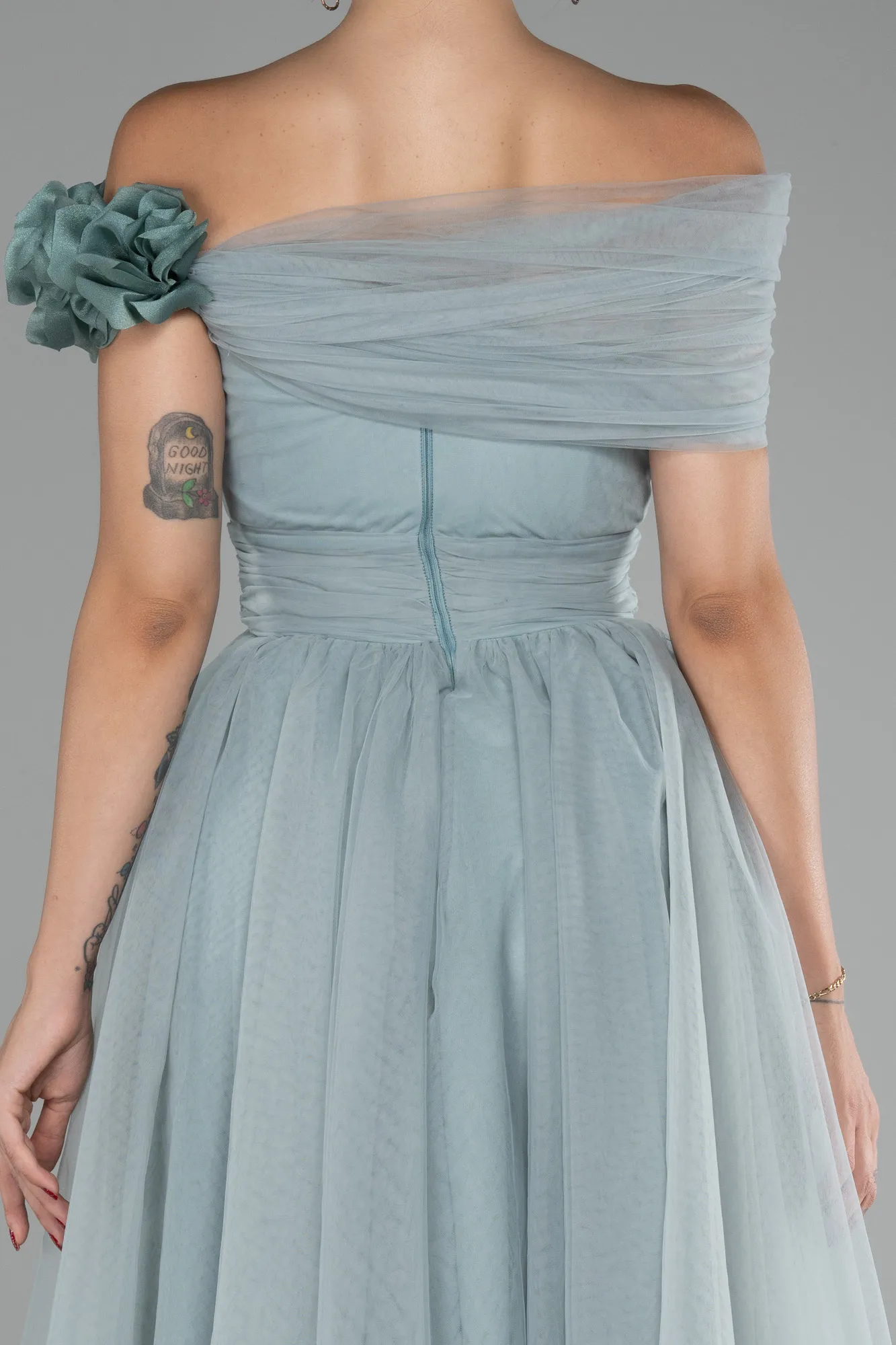 Mint-Boat Neck Midi Prom Dress ABK2122