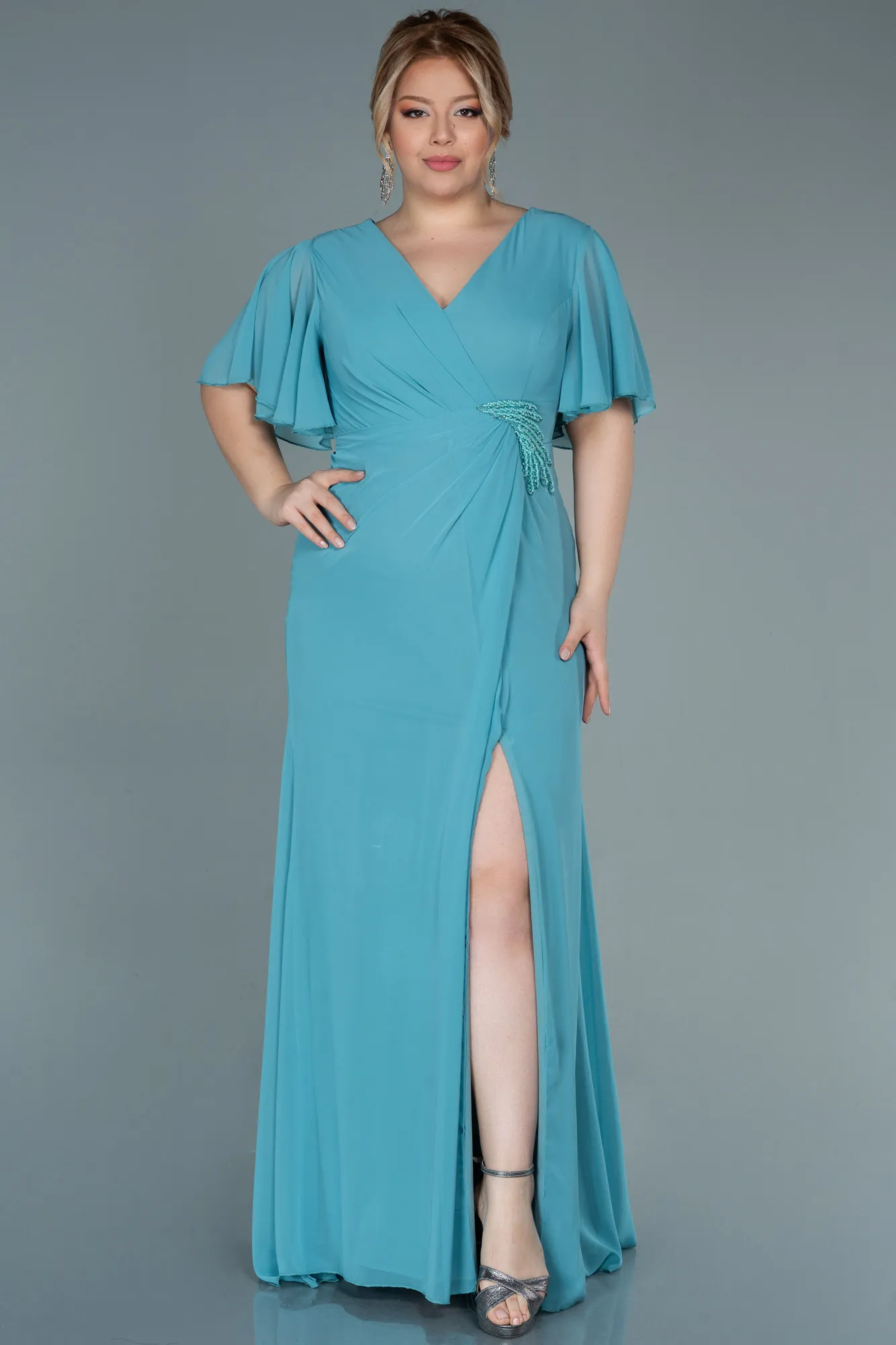 Mint-Long Chiffon Oversized Evening Dress ABU2748