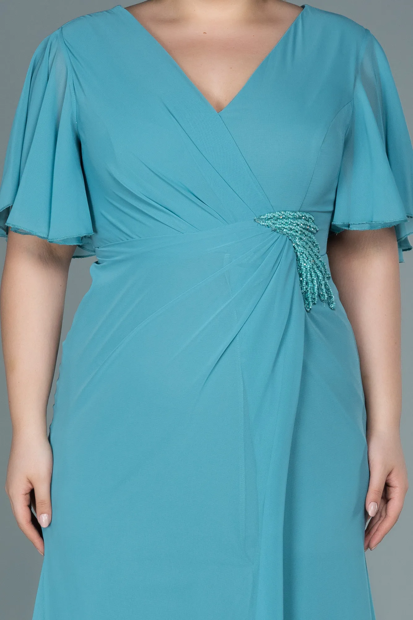 Mint-Long Chiffon Oversized Evening Dress ABU2748