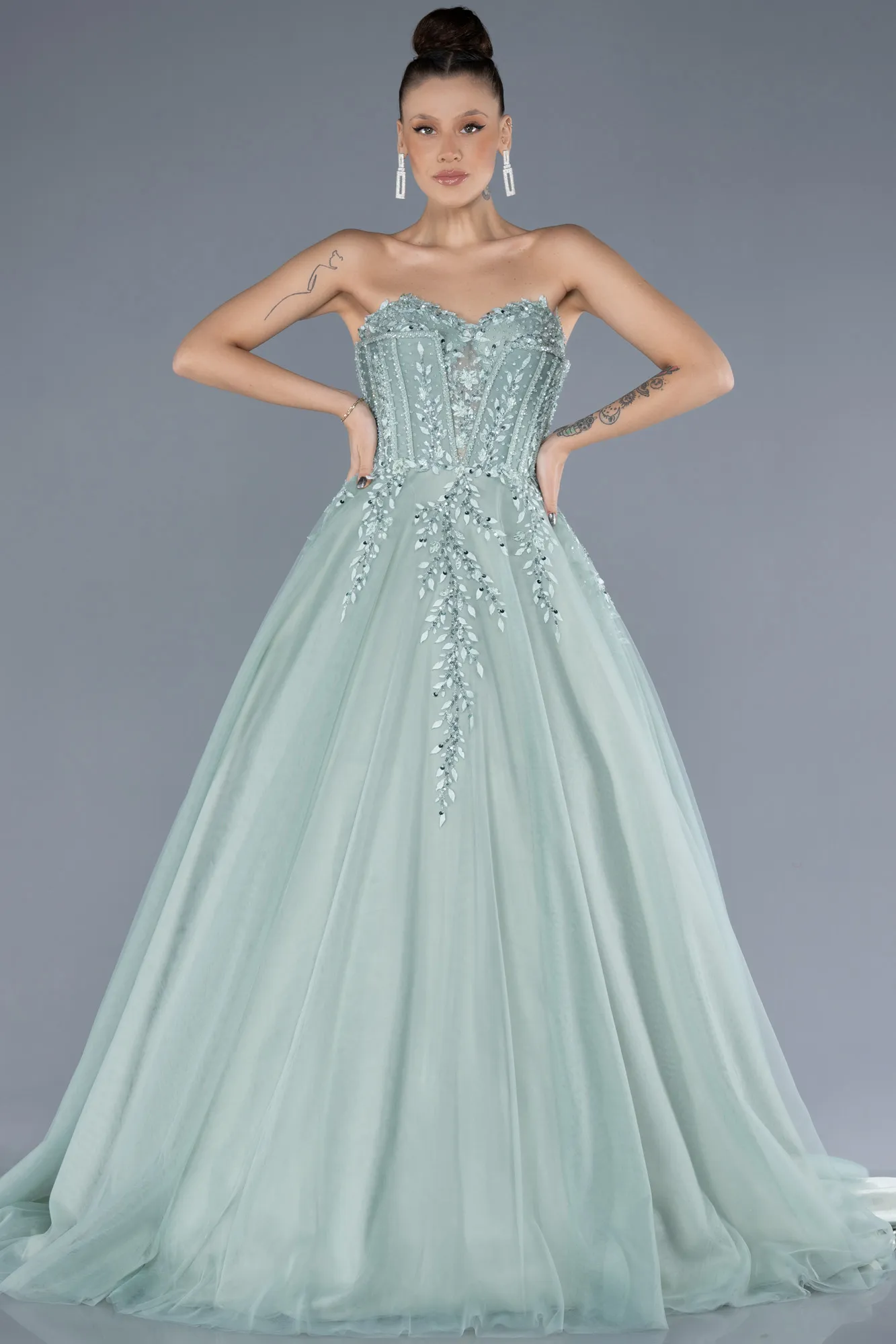 Mint-Long Designer Evening Dress ABU4550