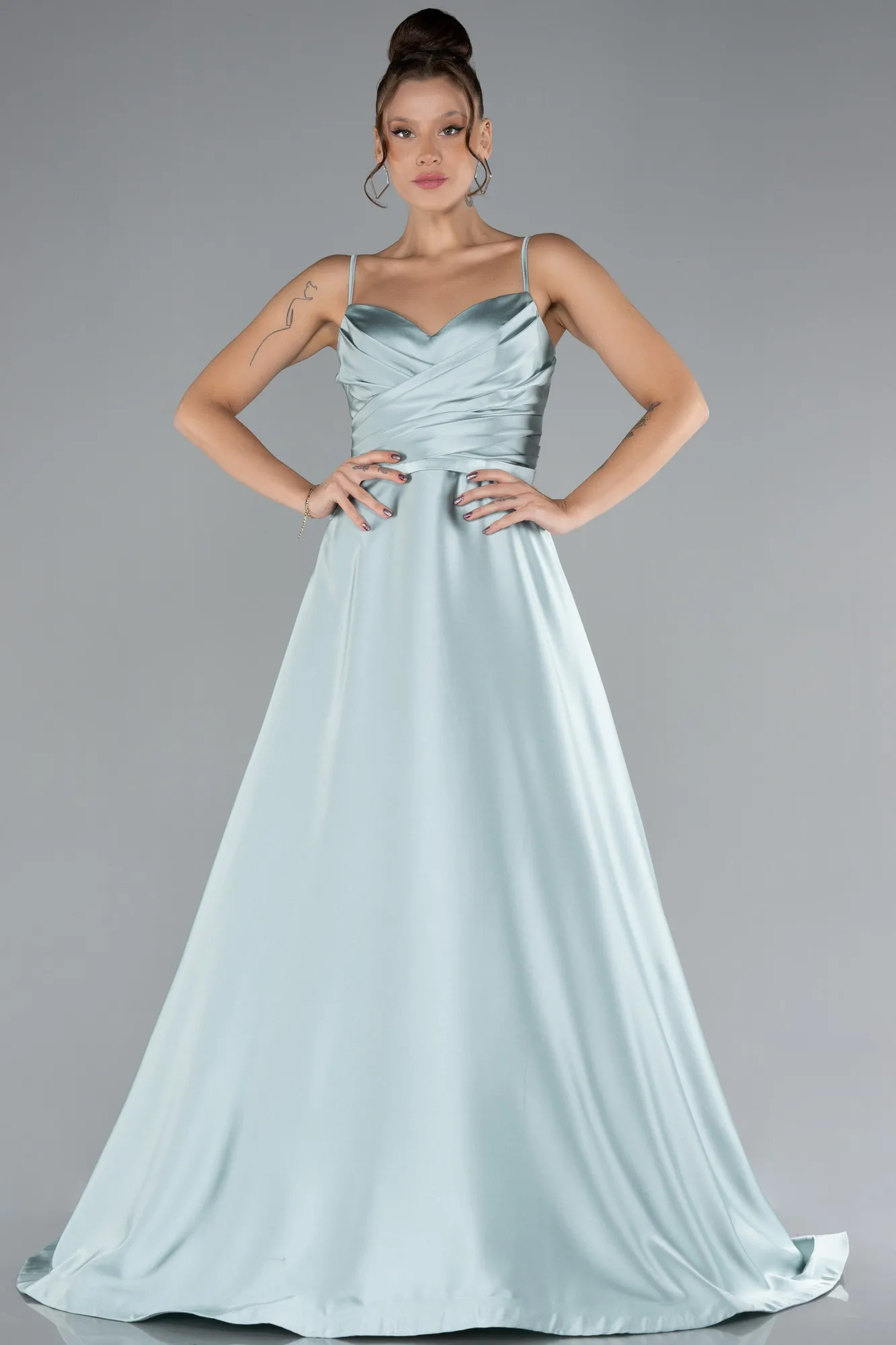 Mint-Long Satin Evening Dress ABU1601