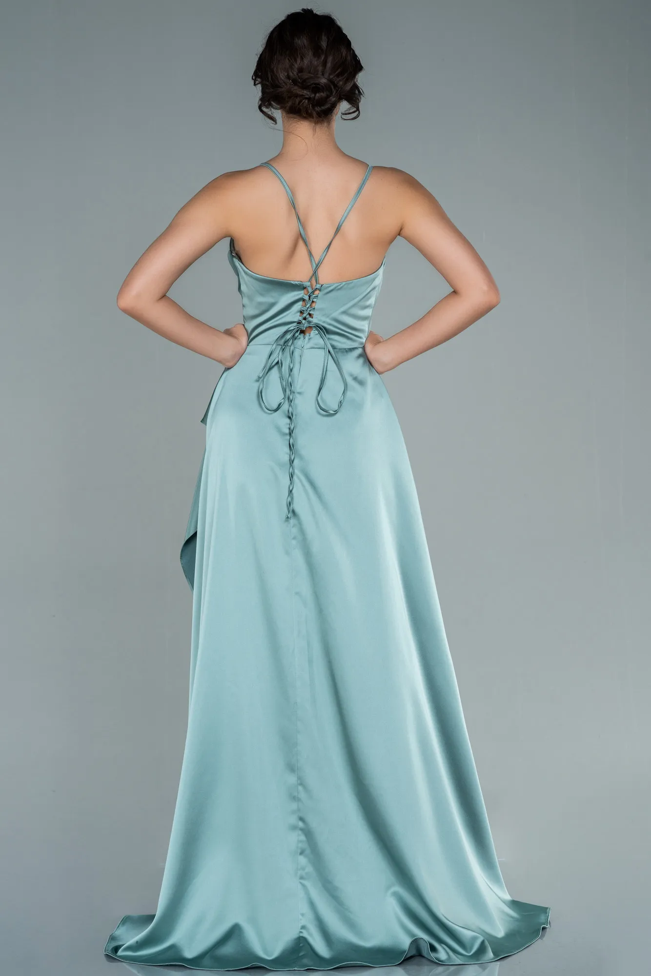 Mint-Long Satin Evening Dress ABU1843