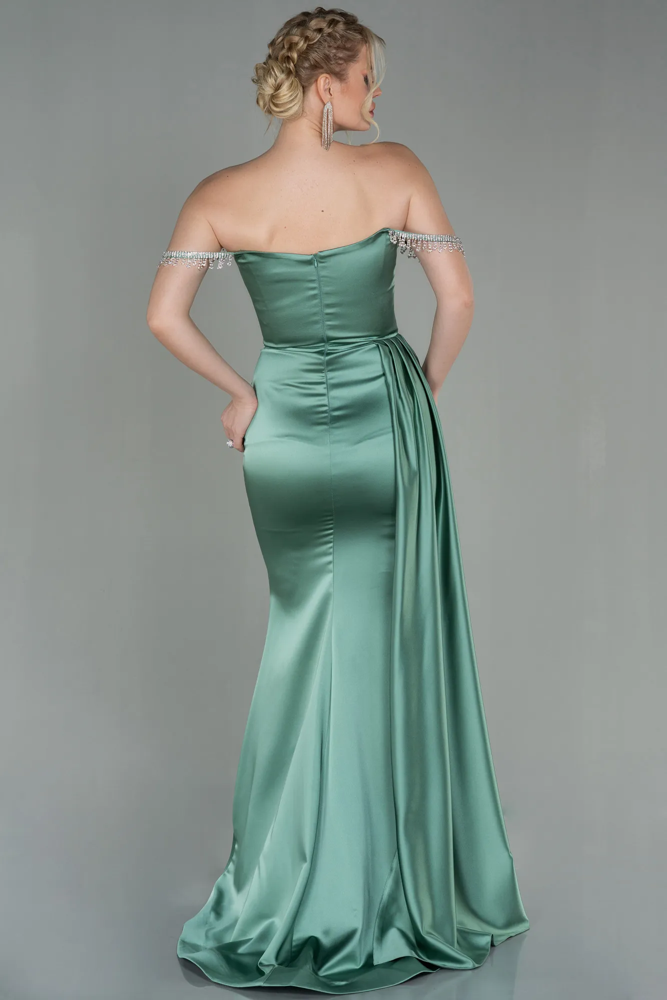 Mint-Long Satin Evening Dress ABU2618