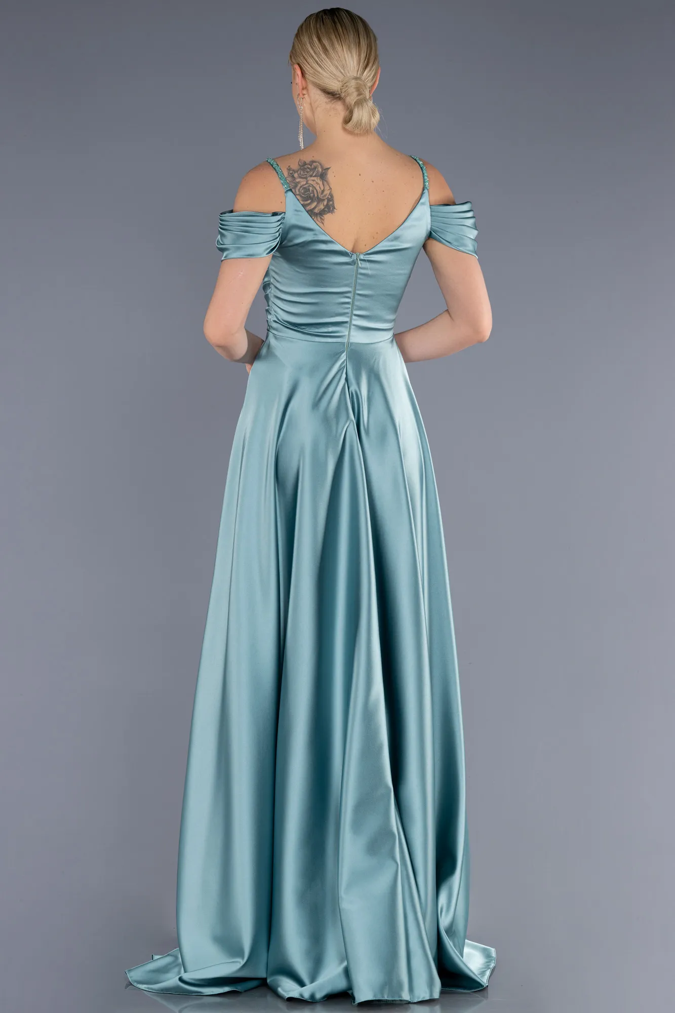 Mint-Long Satin Evening Dress ABU3678