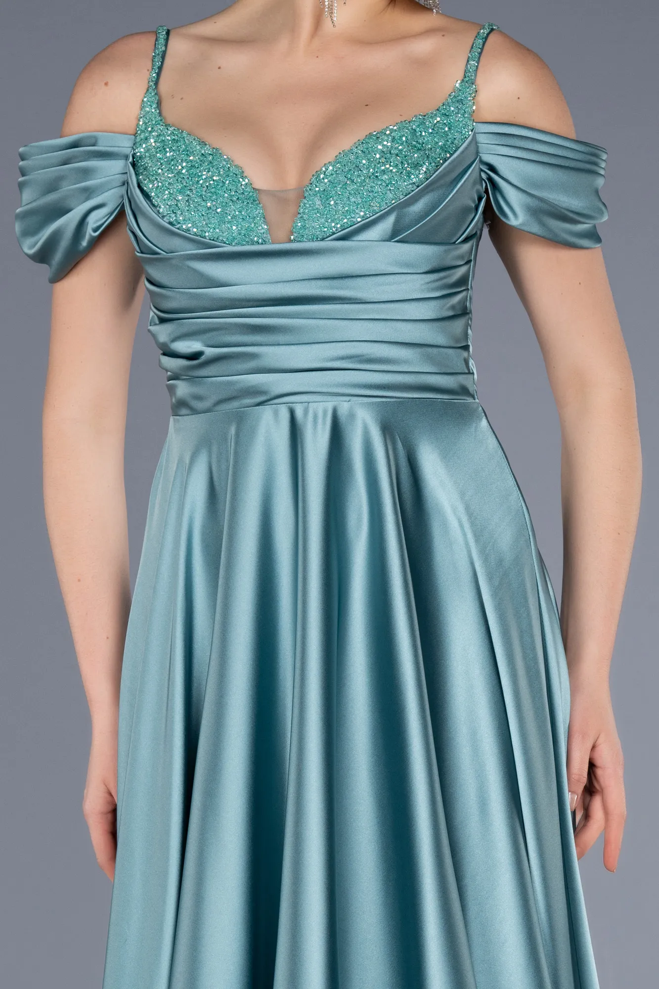 Mint-Long Satin Evening Dress ABU3678