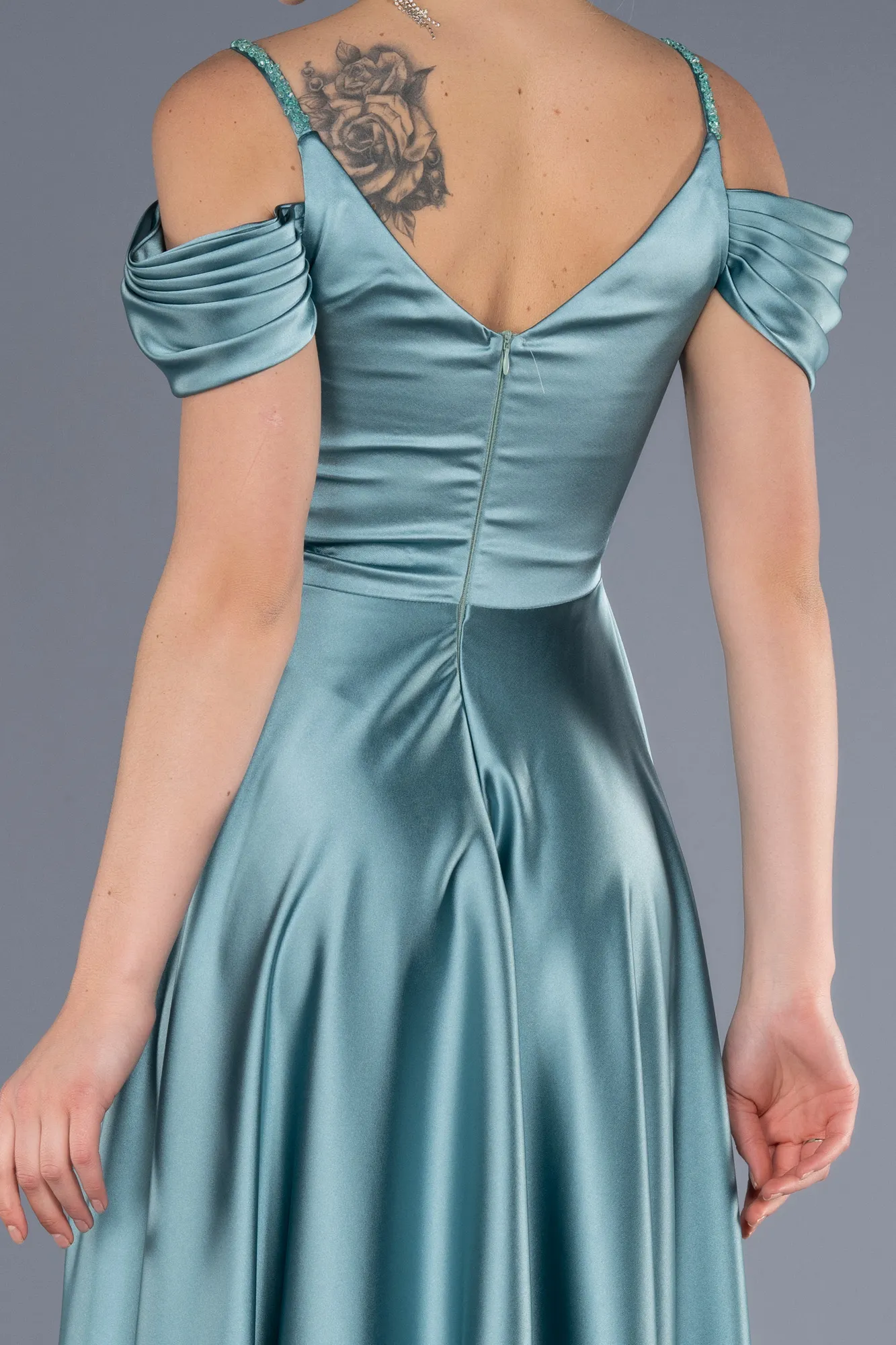 Mint-Long Satin Evening Dress ABU3678