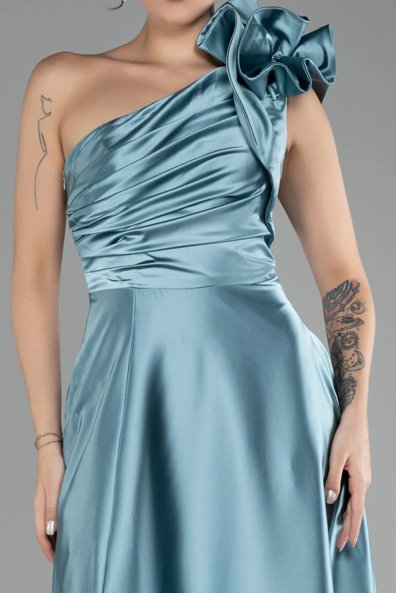 Mint-Long Satin Evening Dress ABU4189