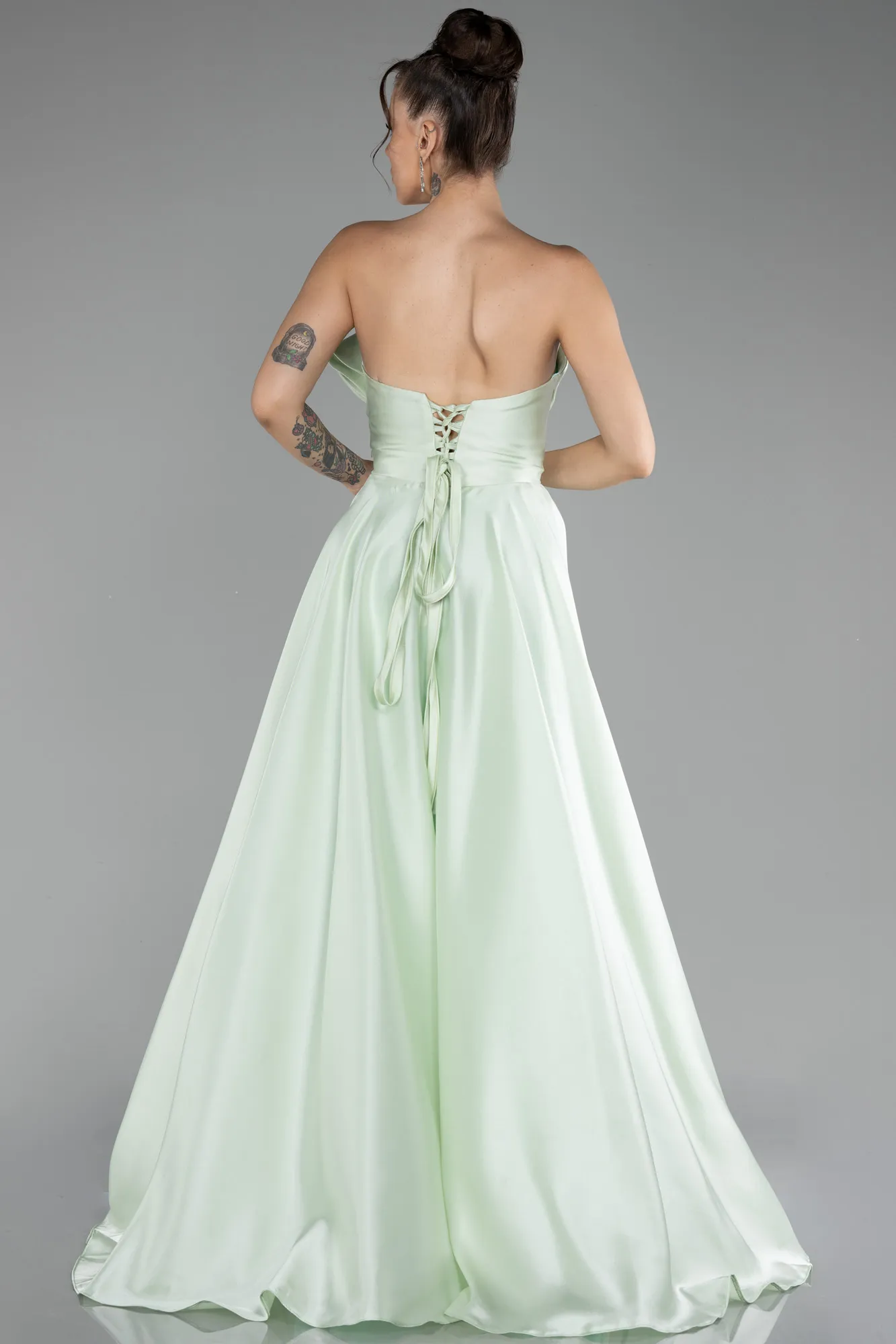 Mint-Long Satin Evening Dress ABU4222