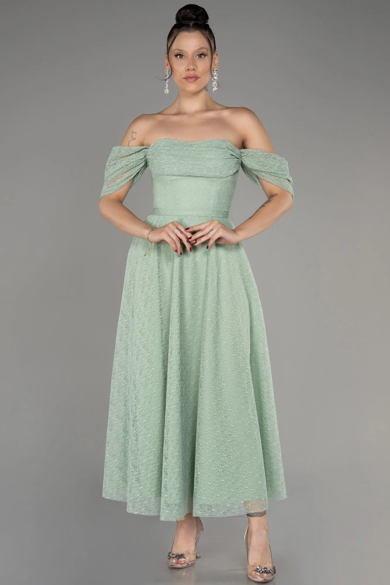 Mint-Midi Dantelle Cocktail Dress ABK2103