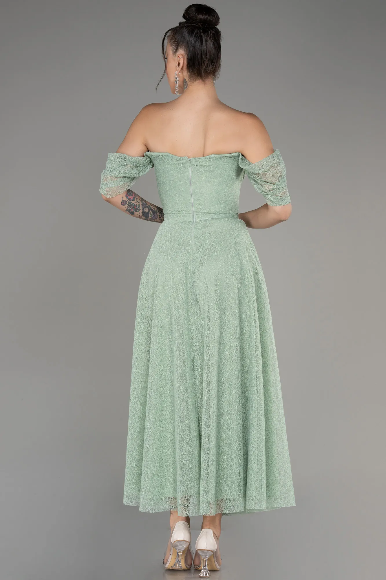 Mint-Midi Dantelle Cocktail Dress ABK2103