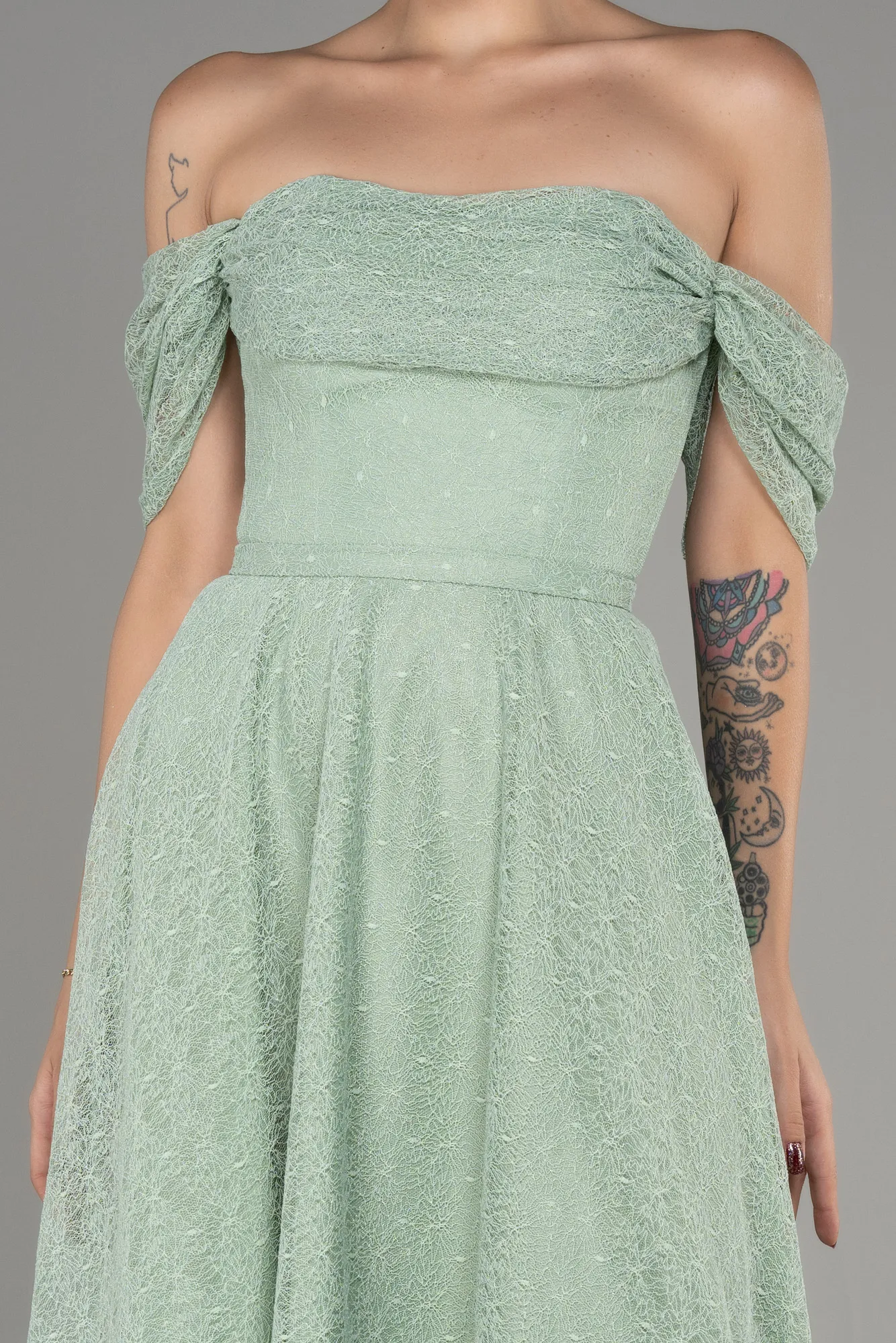 Mint-Midi Dantelle Cocktail Dress ABK2103