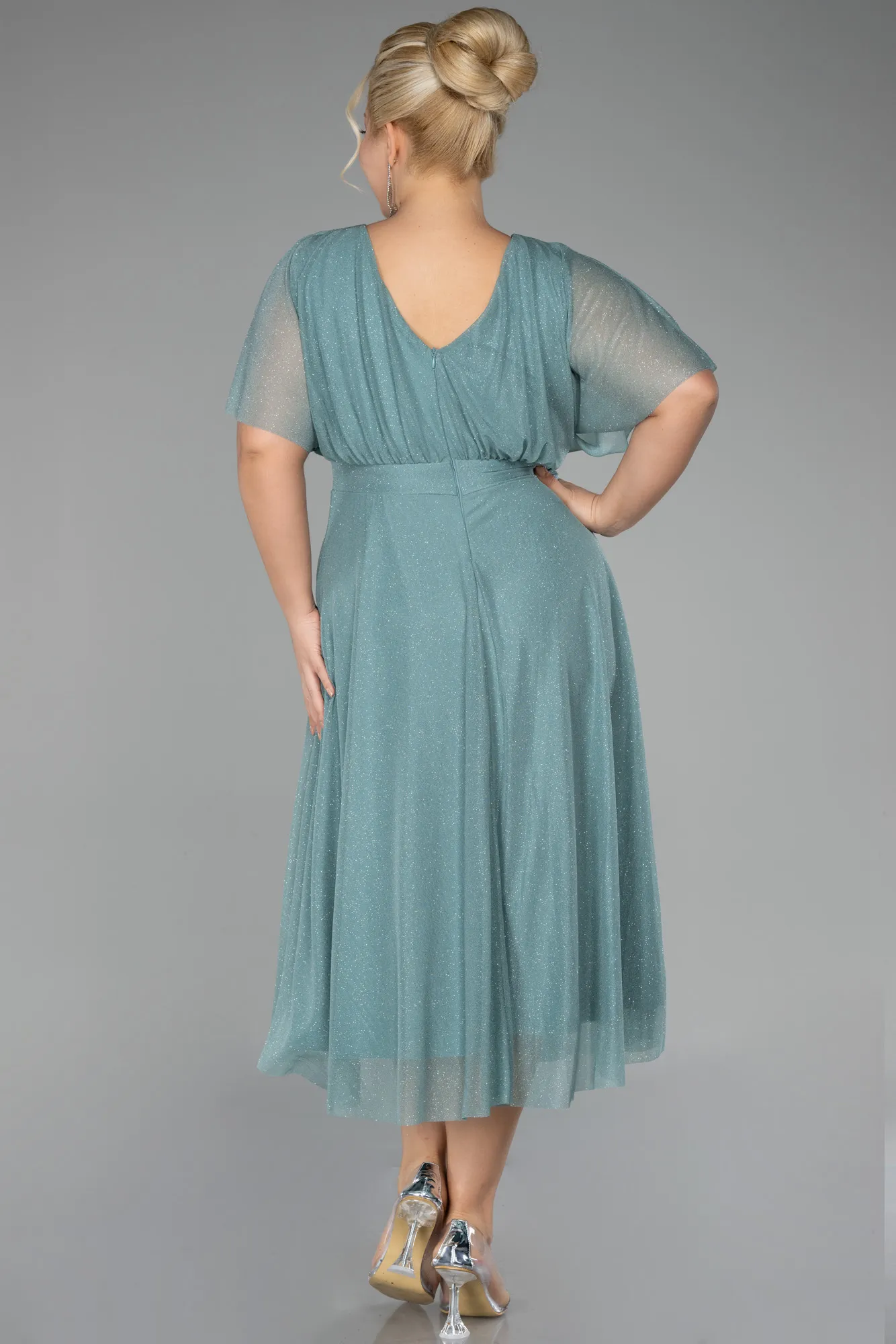 Mint-Midi Plus Size Evening Dress ABK1253