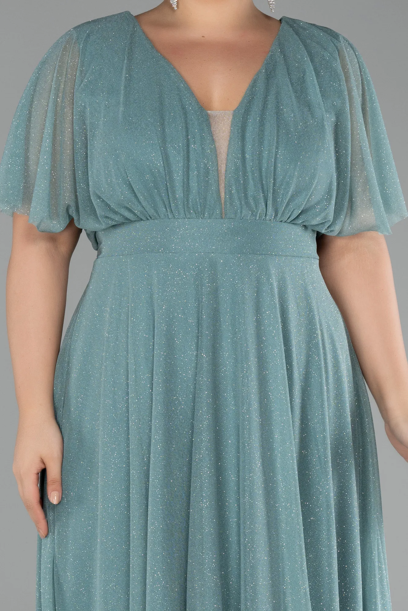 Mint-Midi Plus Size Evening Dress ABK1253