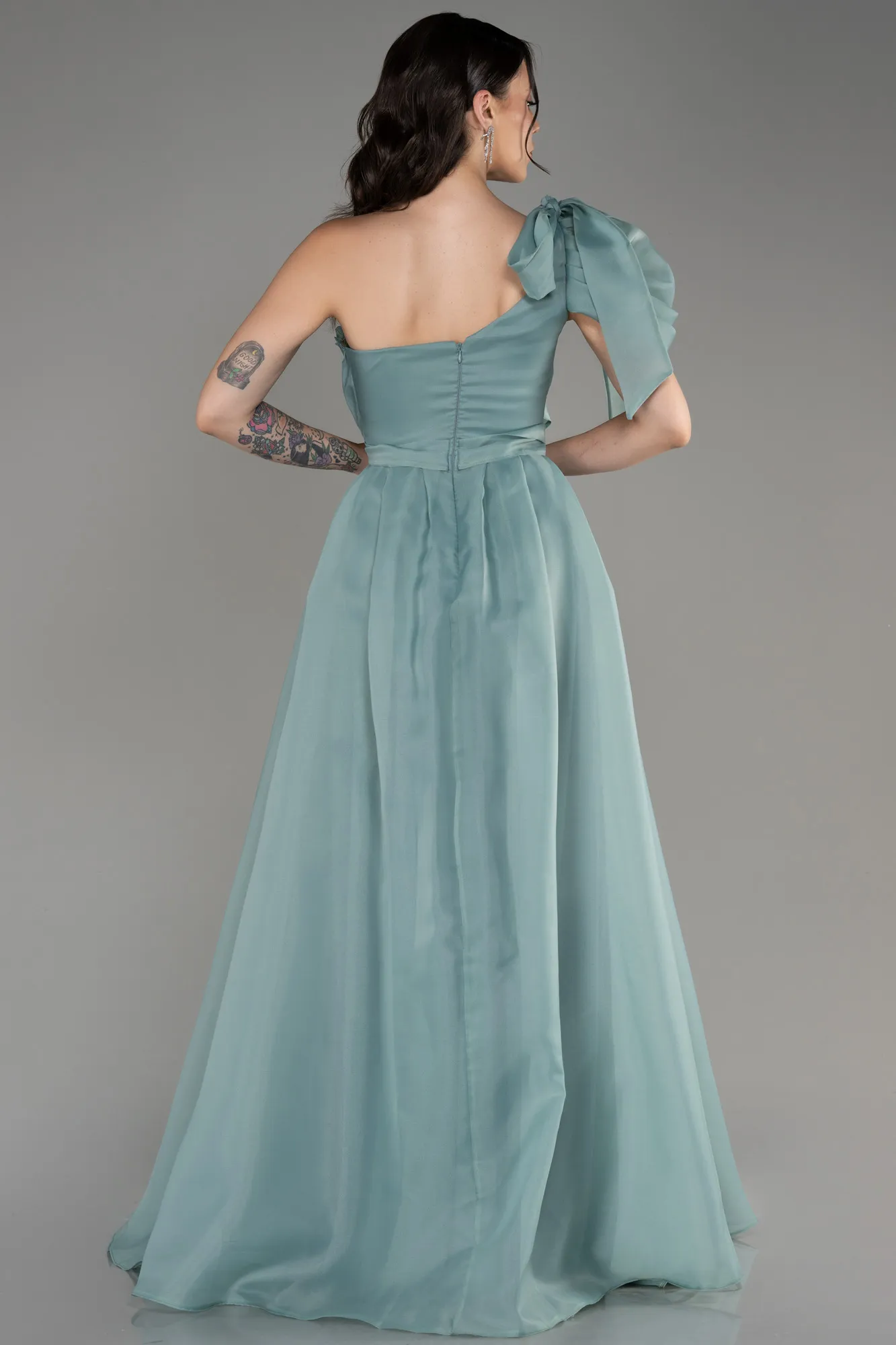 Mint-One Shoulder Long Ball Gown Dress ABU3984