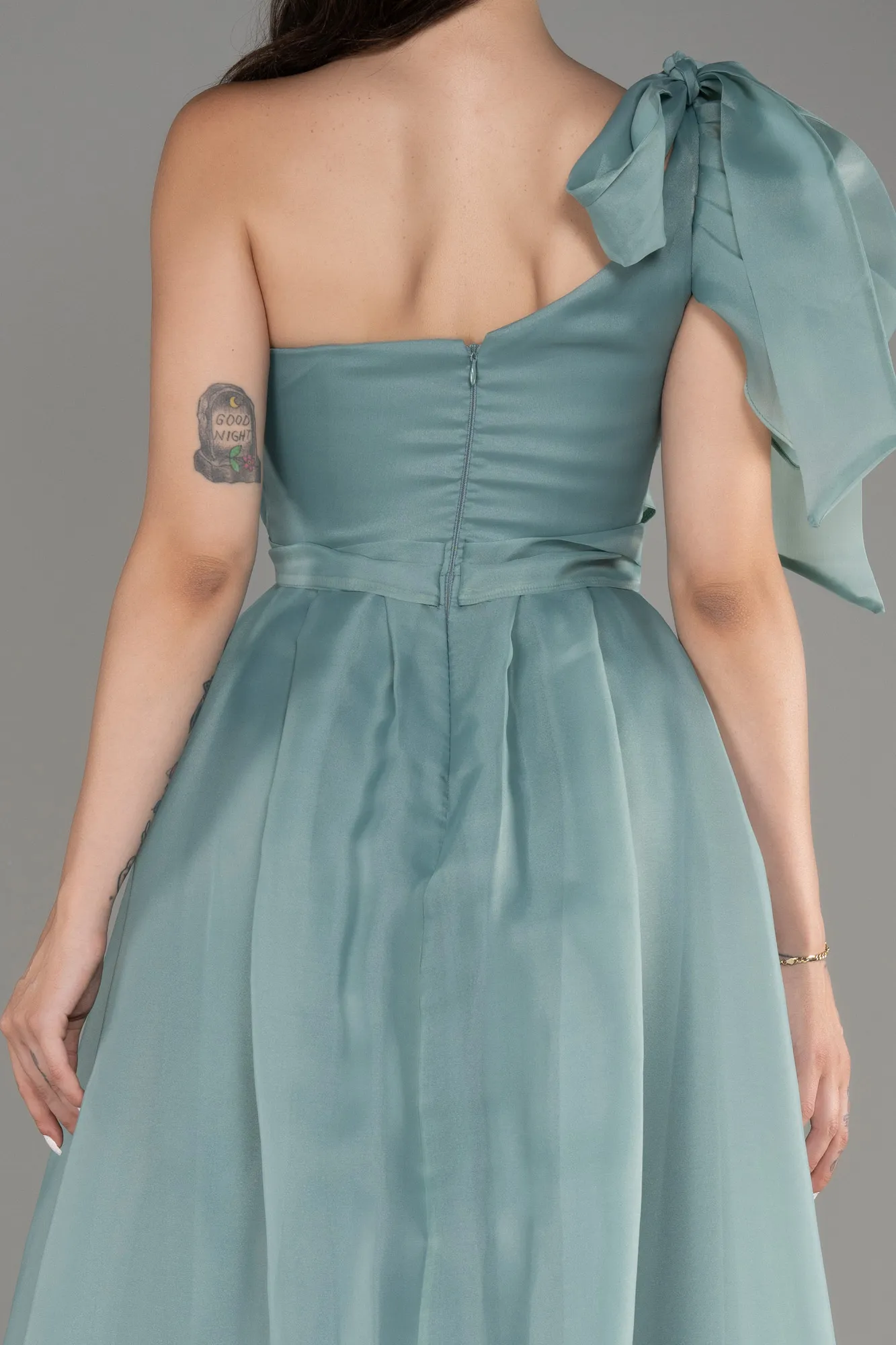 Mint-One Shoulder Long Ball Gown Dress ABU3984