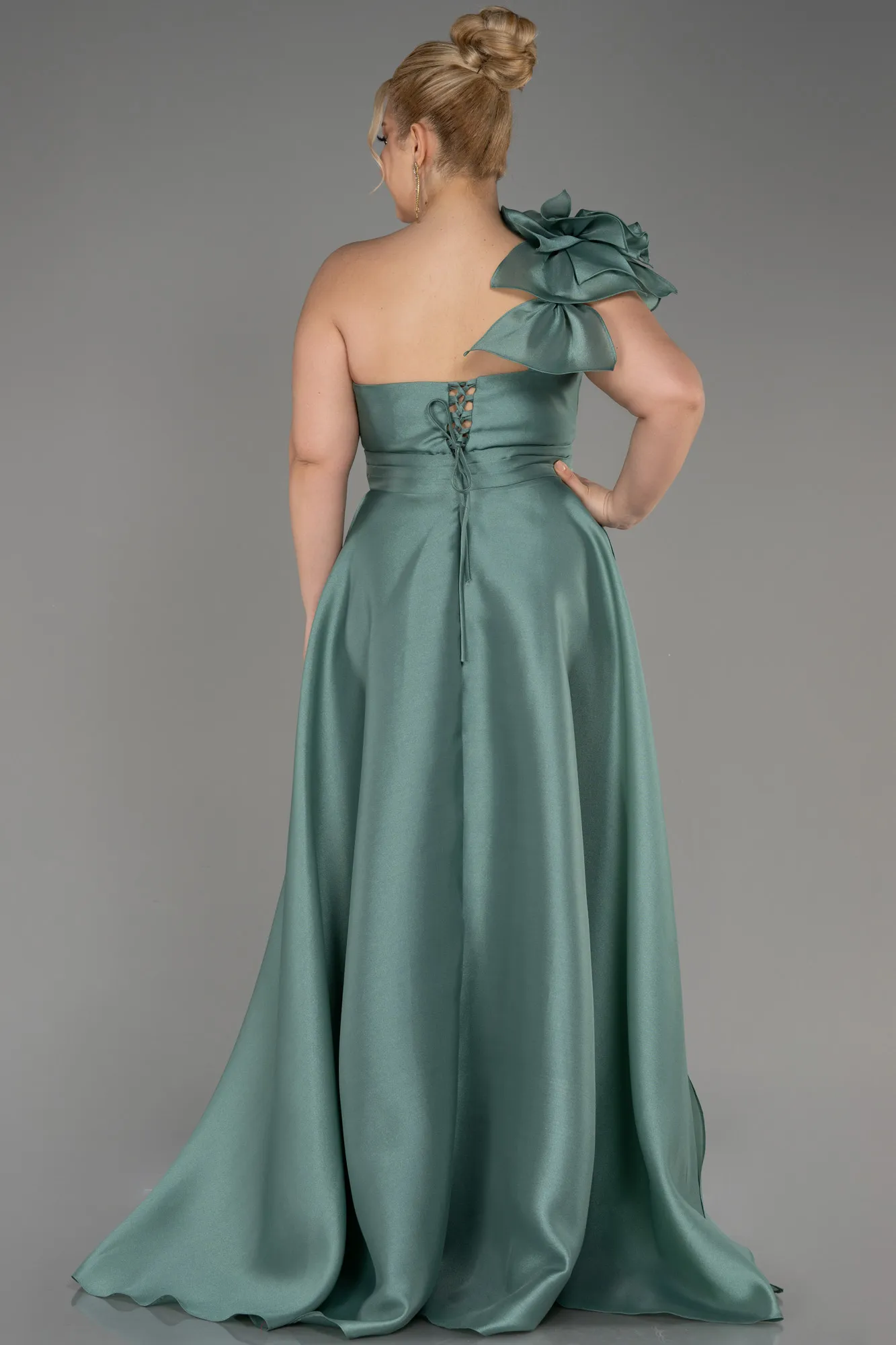 Mint-One Shoulder Long Plus Size Prom Dress ABU3940