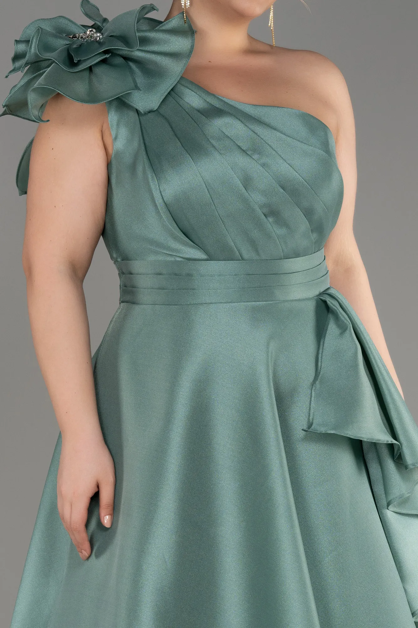 Mint-One Shoulder Long Plus Size Prom Dress ABU3940