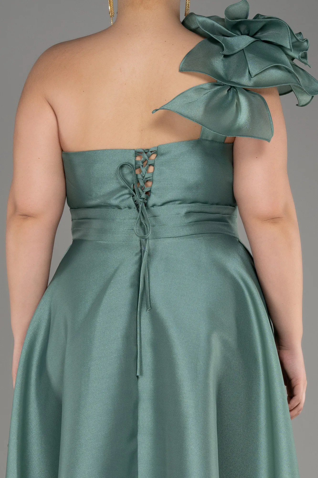 Mint-One Shoulder Long Plus Size Prom Dress ABU3940