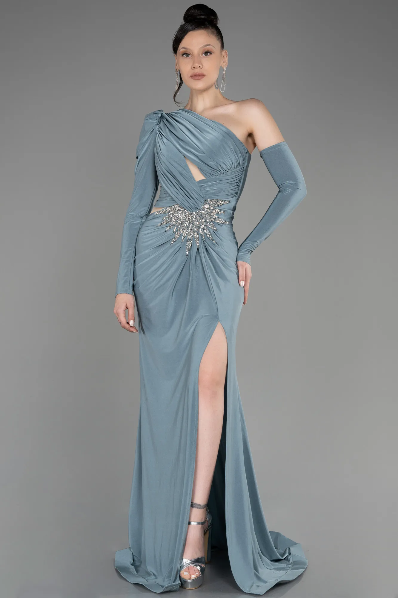 Mint-One Sleeve Long Evening Dress ABU3851