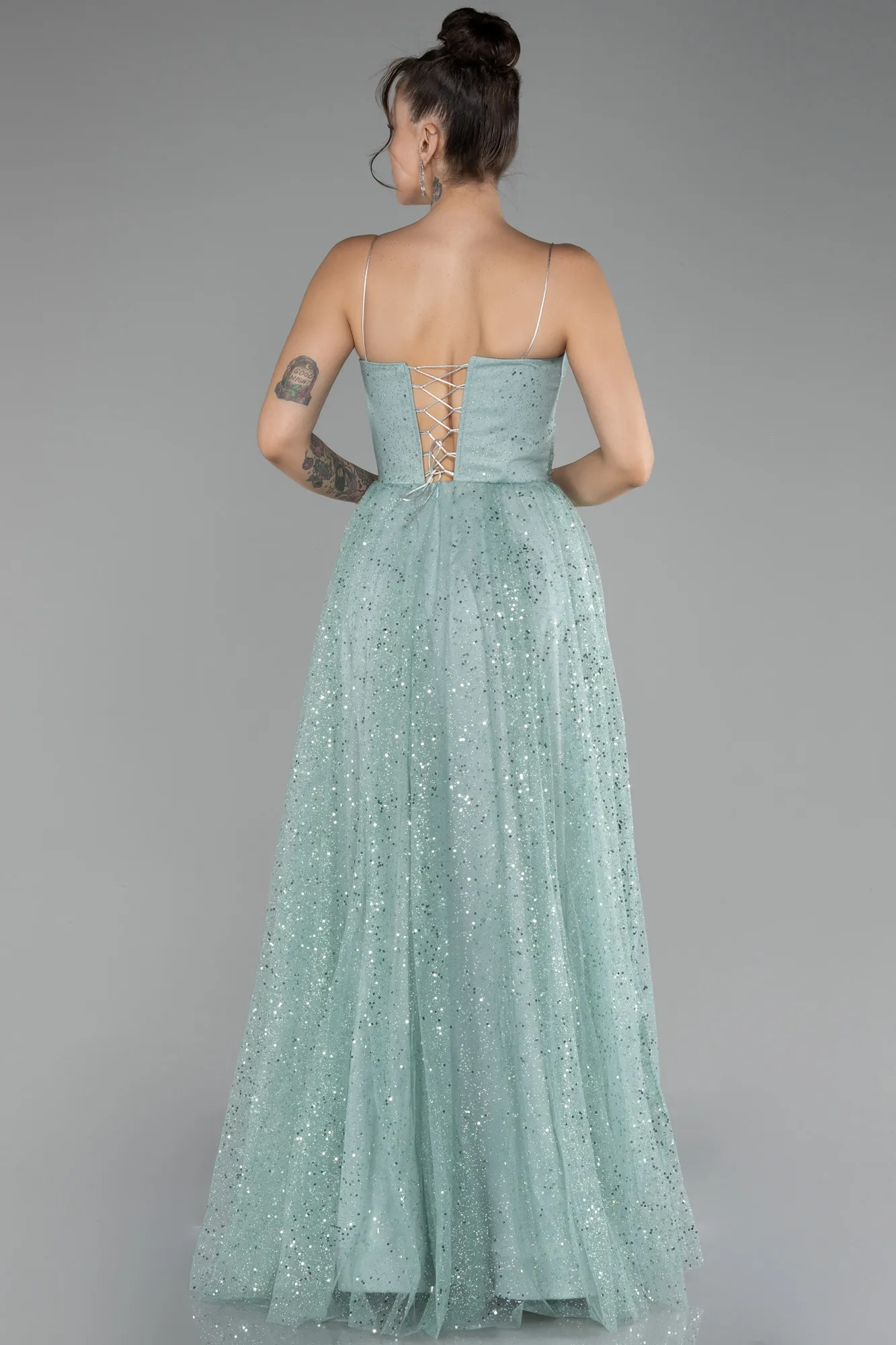 Mint-Slit Long Glitter Prom Gown ABU4152