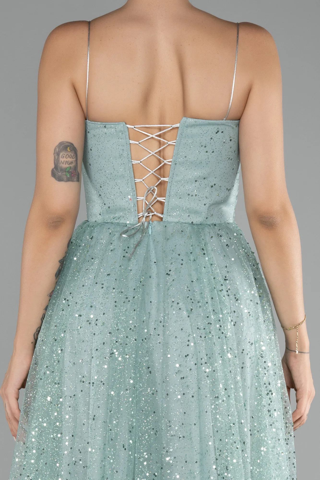 Mint-Slit Long Glitter Prom Gown ABU4152