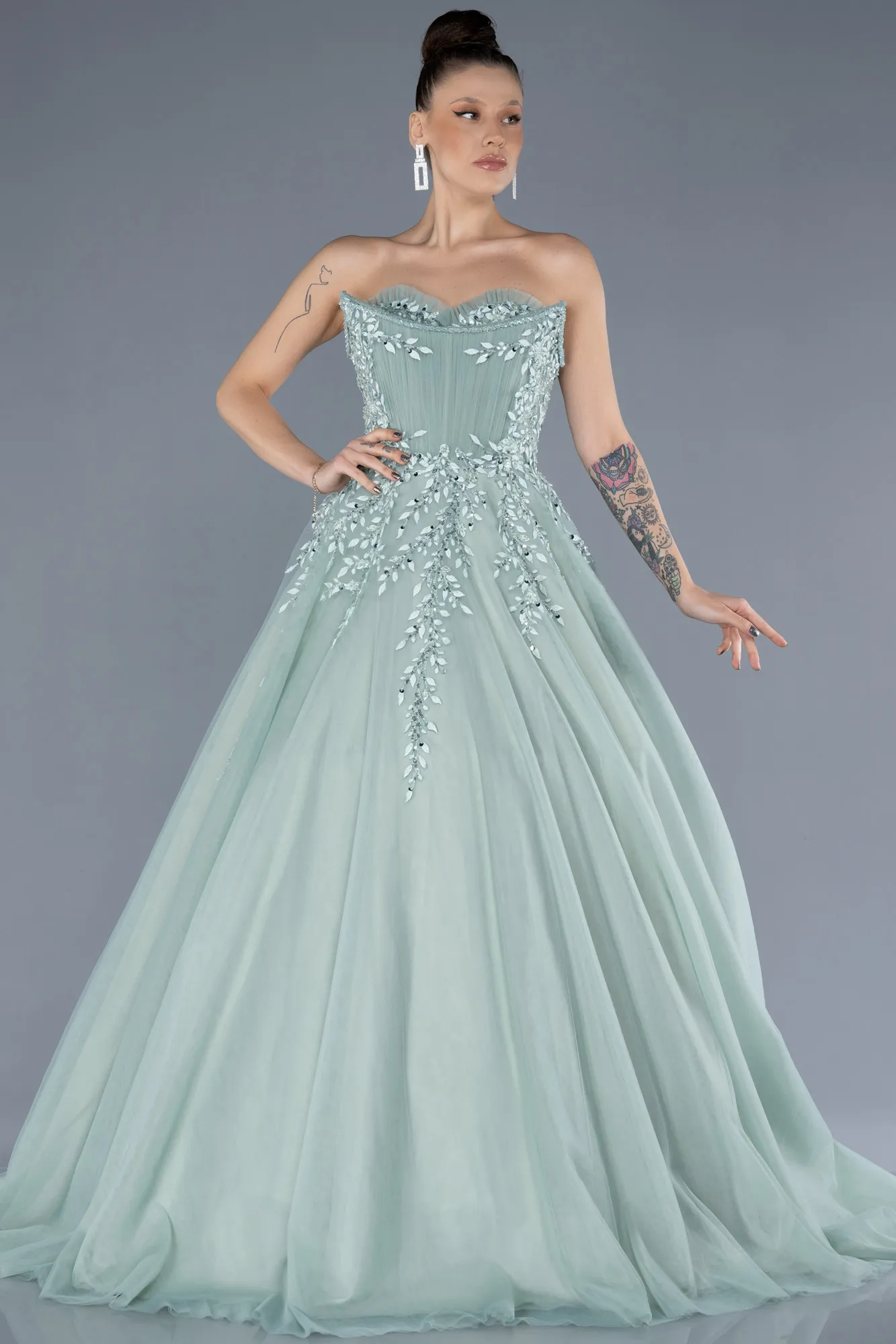 Mint-Strapless Dantelle Plus Size Haute Couture Dress ABU4453