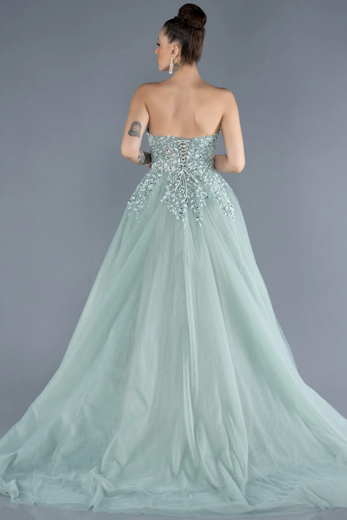 Mint-Strapless Dantelle Plus Size Haute Couture Dress ABU4453