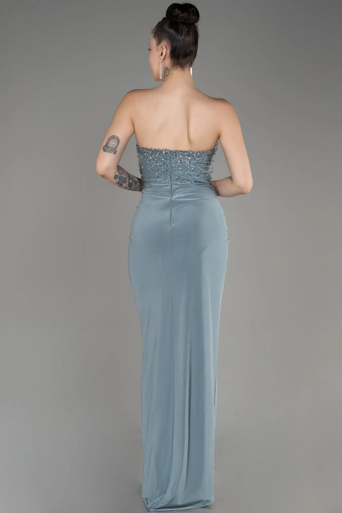 Mint-Strapless Slit Long Evening Dress ABU3977