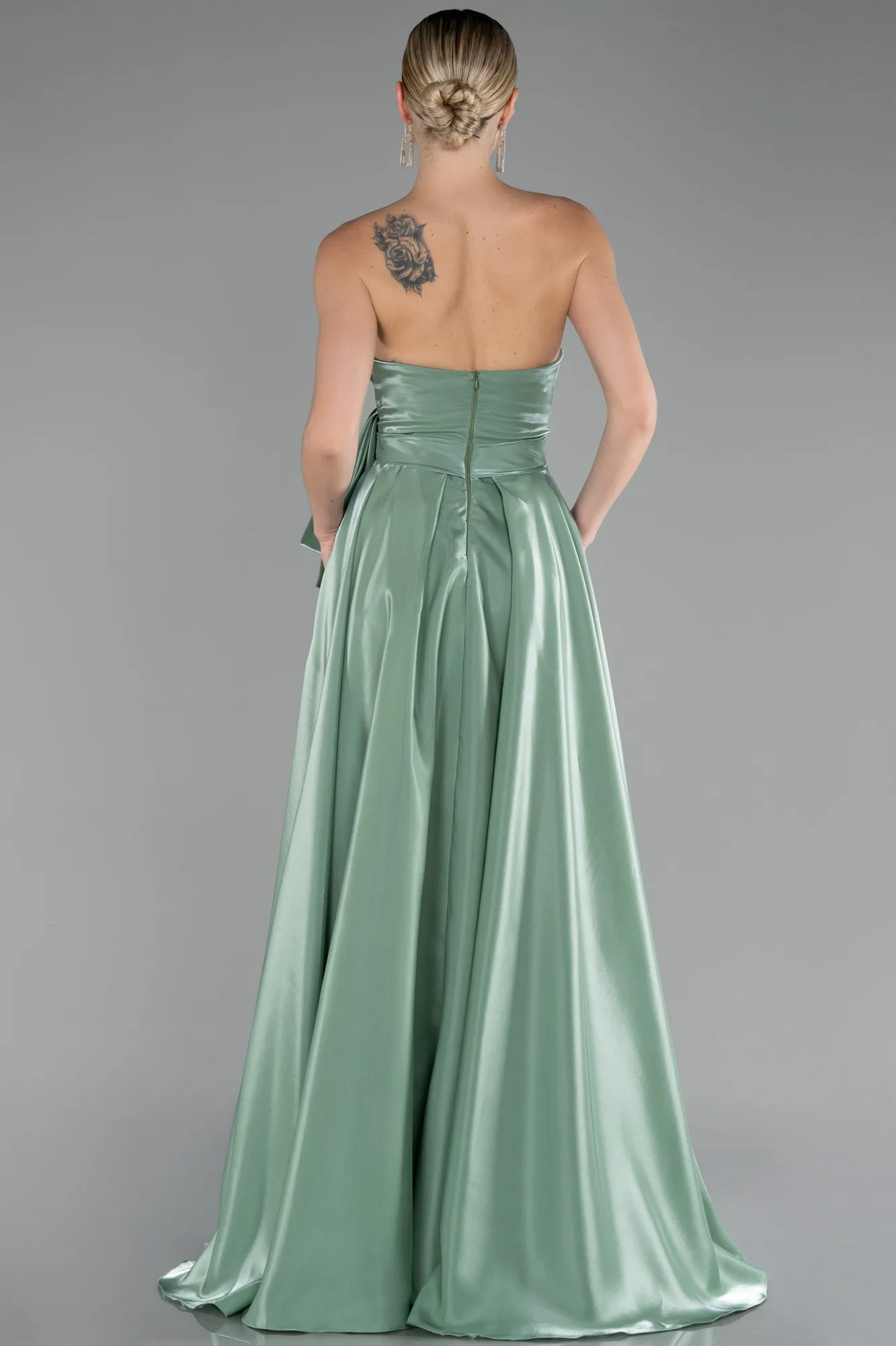 Mint-Strapless Slit Long Satin Prom Gown ABU4187