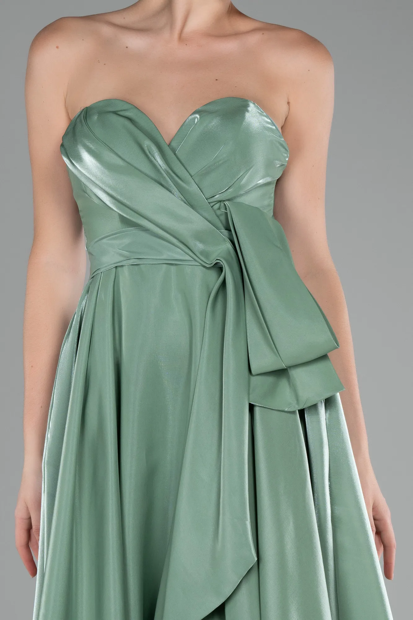 Mint-Strapless Slit Long Satin Prom Gown ABU4187