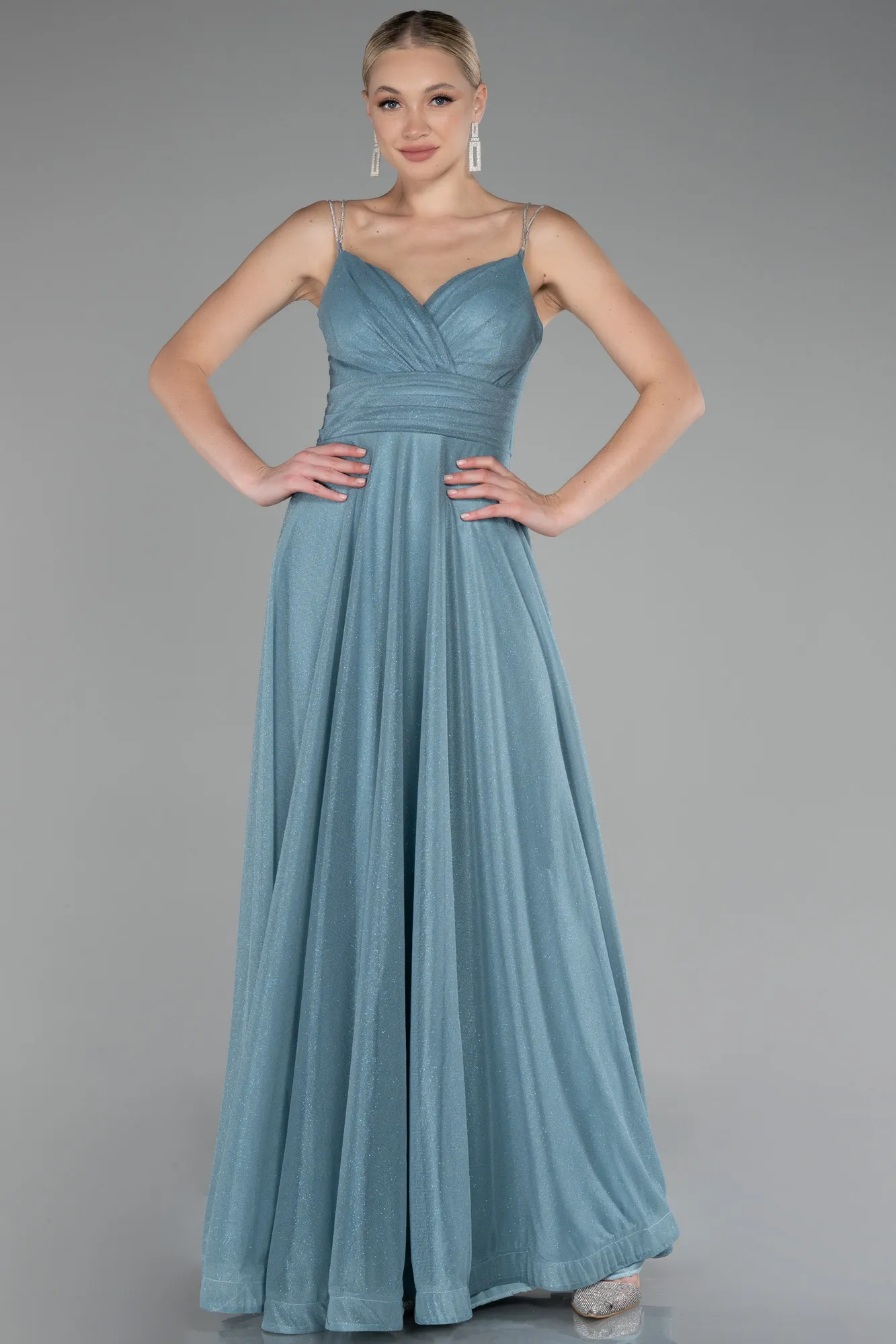 Mint-Strappy Long Glitter Prom Dress ABU4183