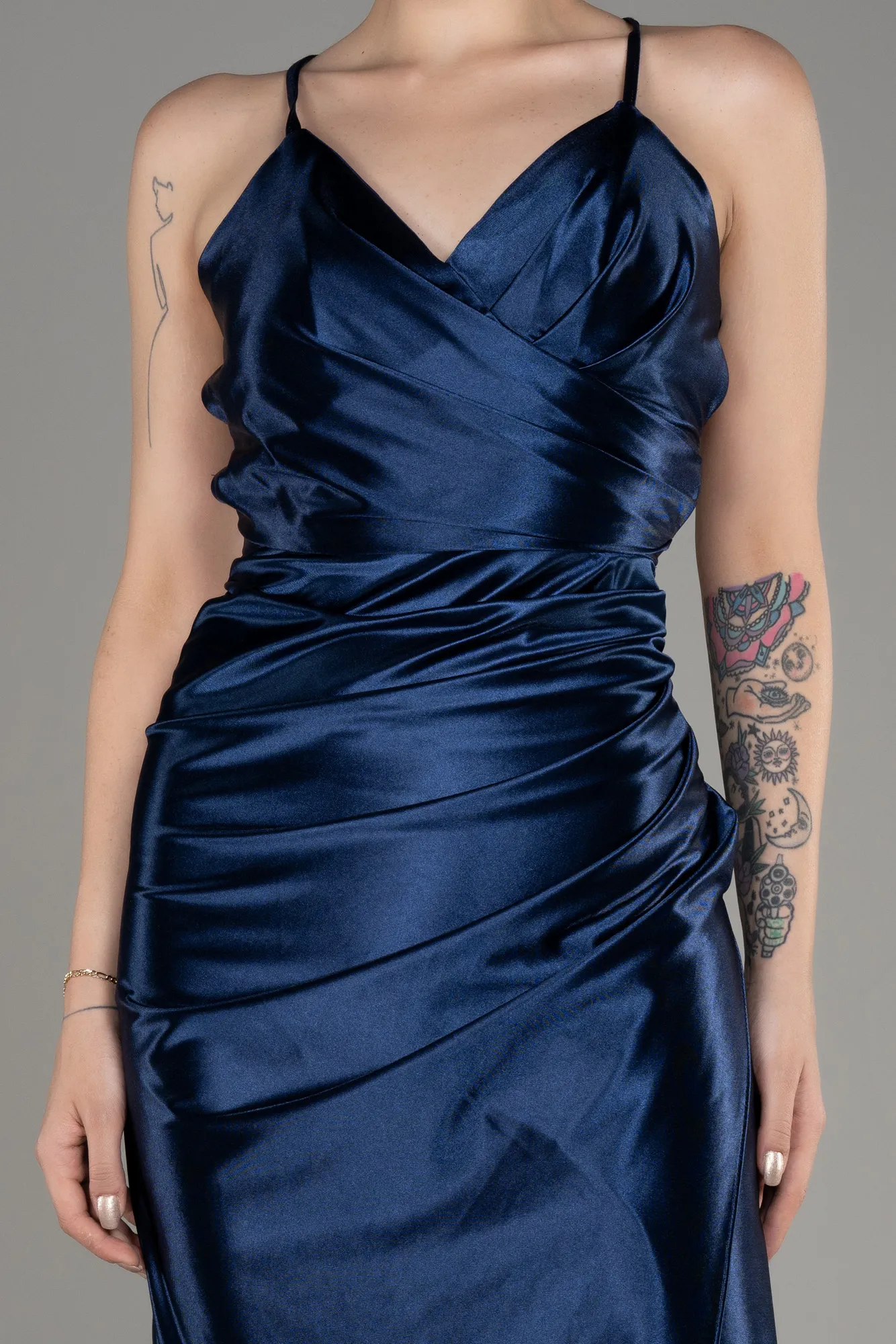 Navy Blue-Backless Short Satin Cocktail Dress ABK2078