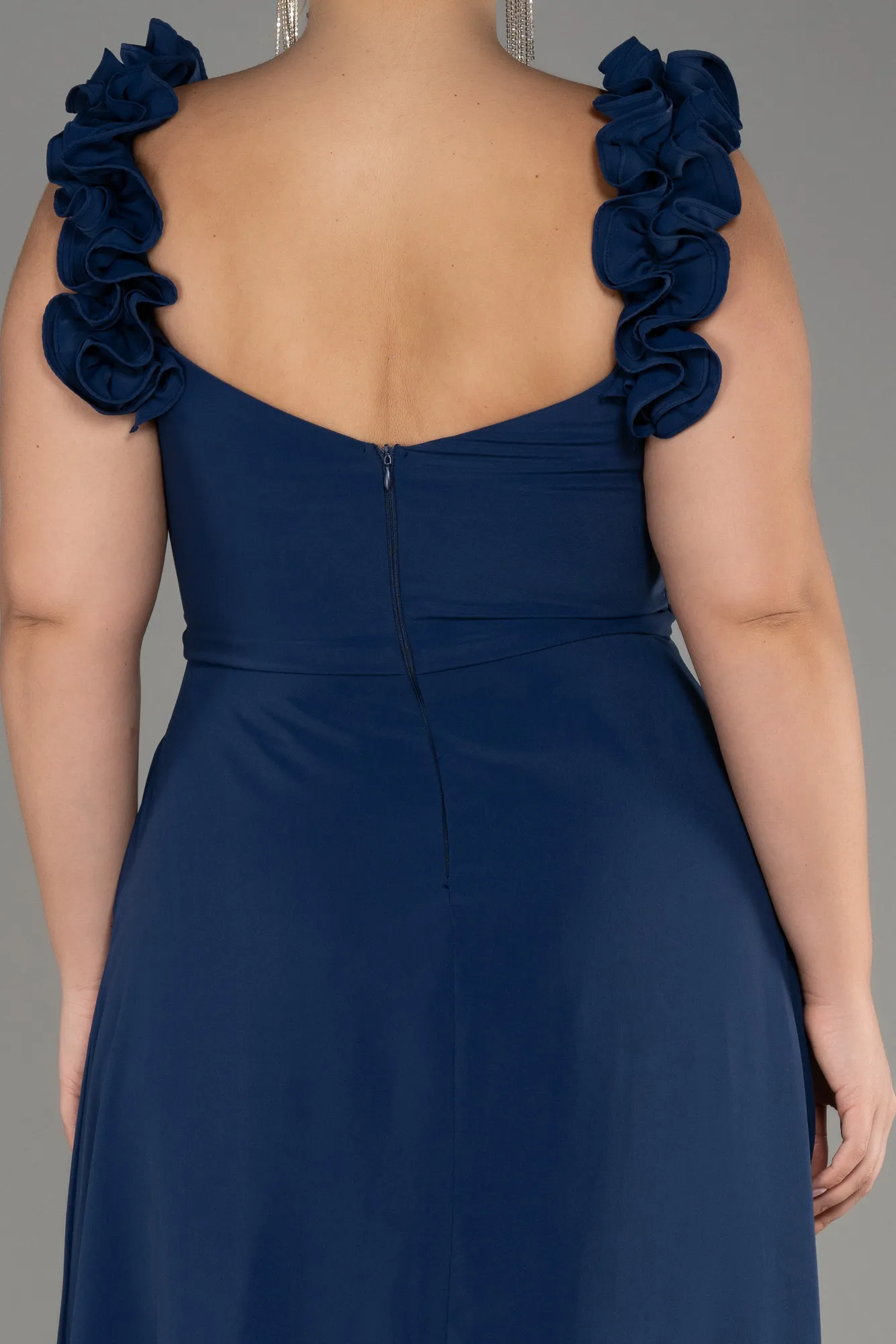 Navy Blue-Boat Neck Long Chiffon Plus Size Evening Dress ABU4026