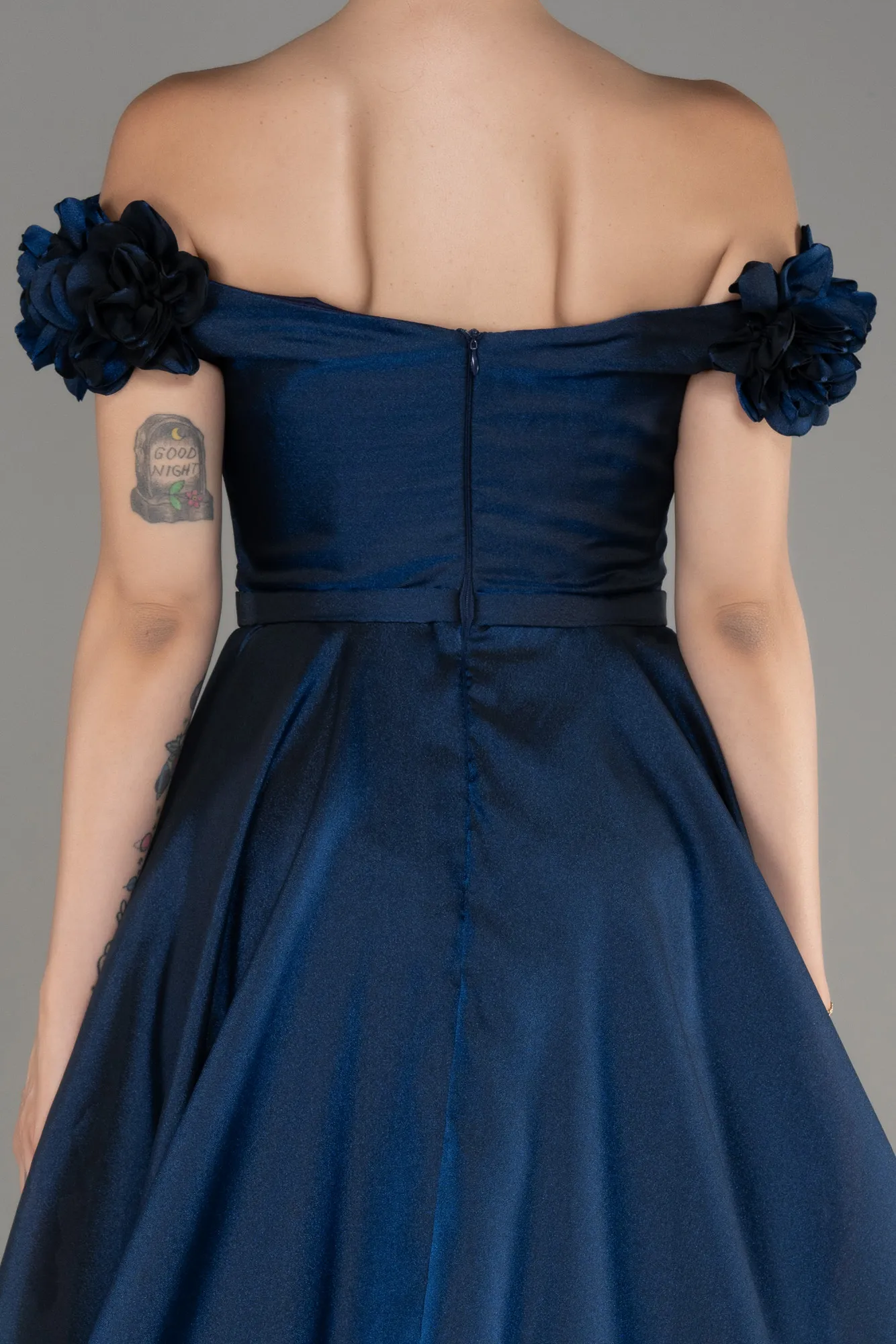 Navy Blue-Boat Neck Long Princess Evening Dress ABU3960