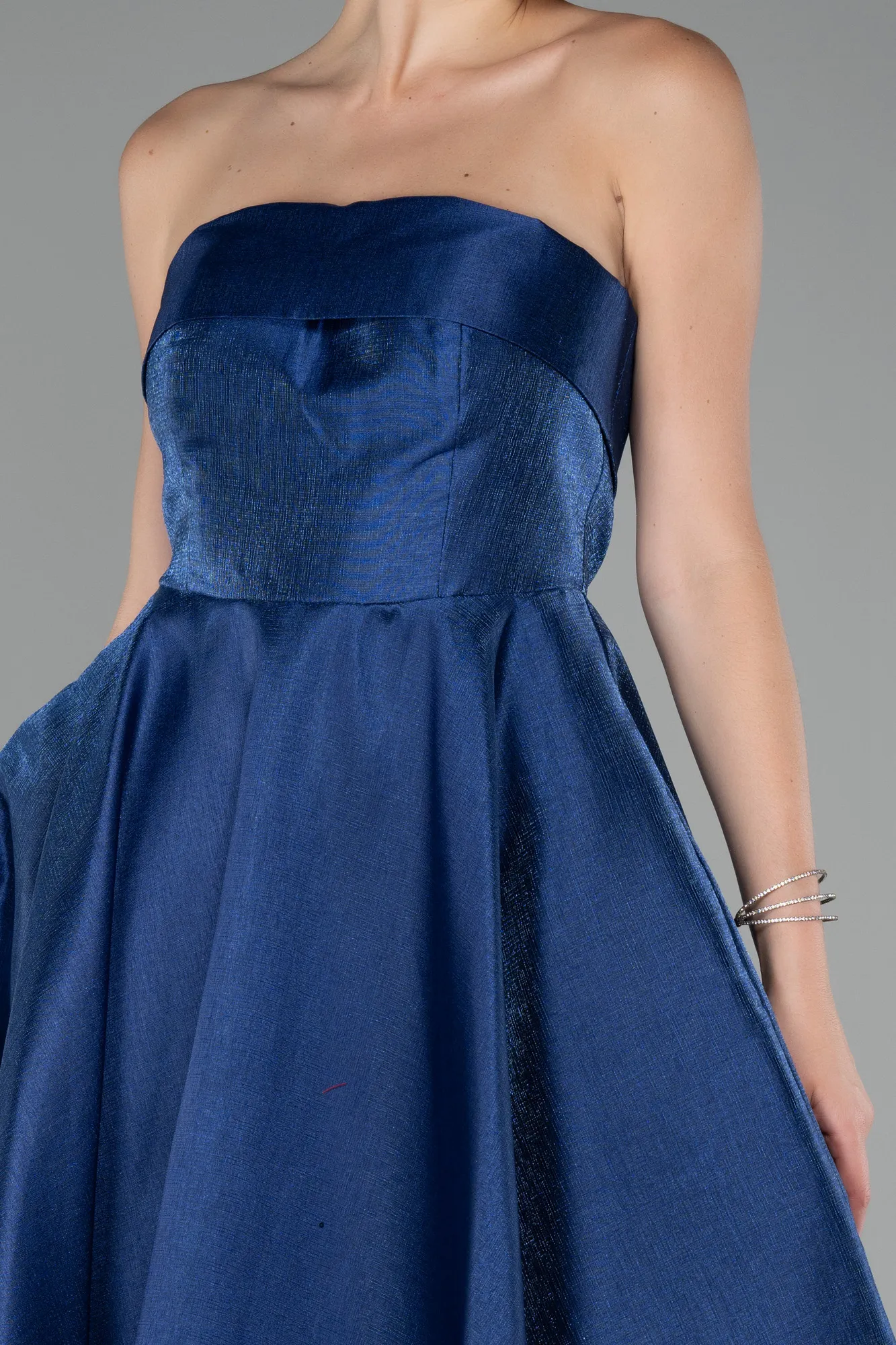 Navy Blue-Boat Neck Midi Taffeta Prom Dress ABU4049