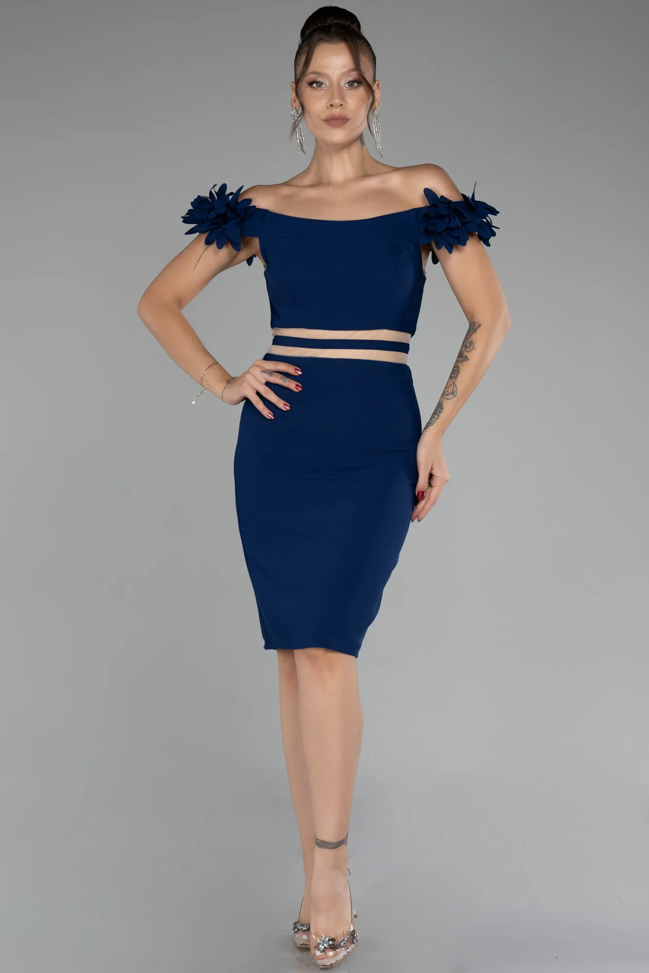 Navy Blue-Boat Neck Short Cocktail Dress ABK2120