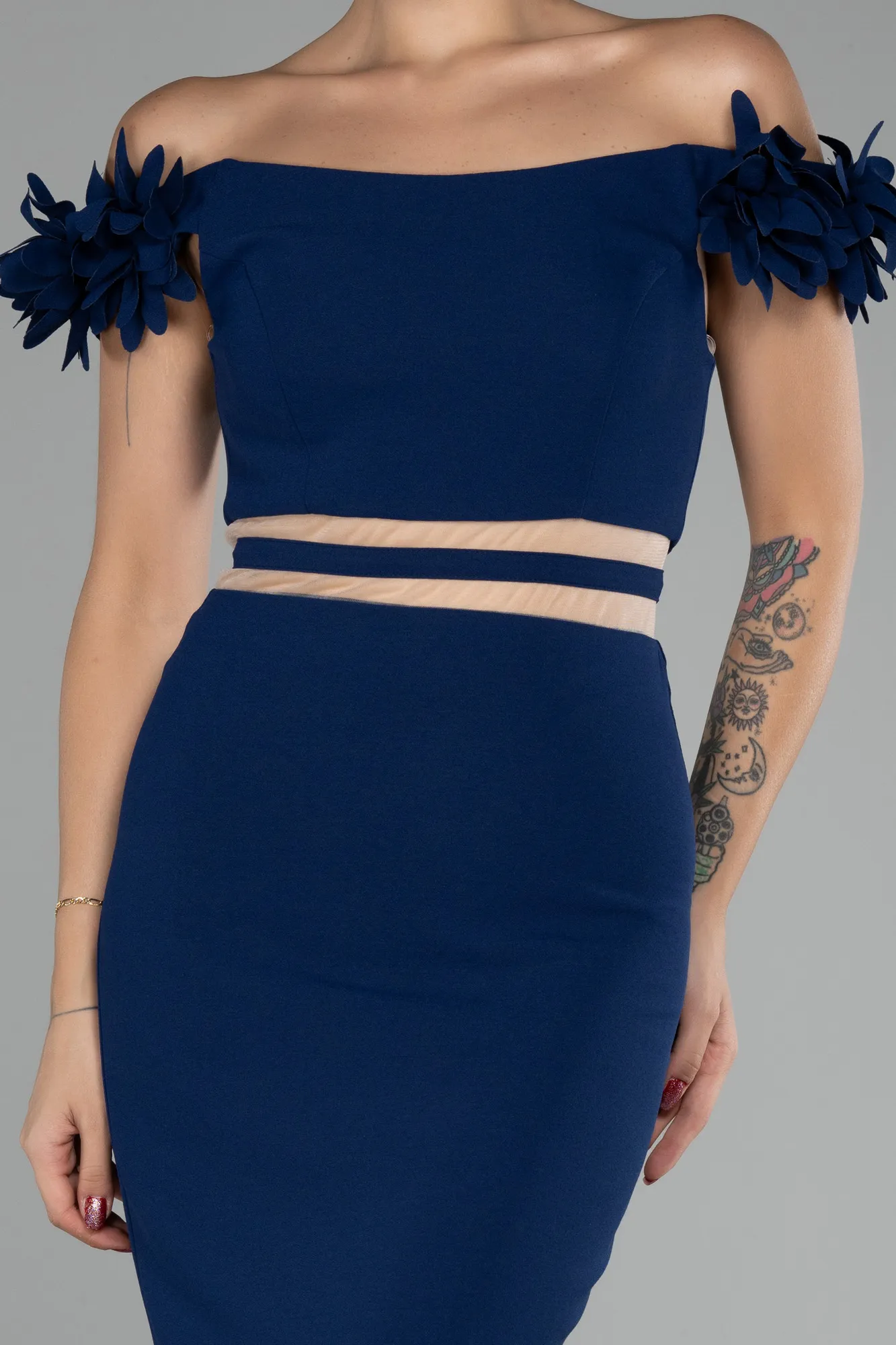 Navy Blue-Boat Neck Short Cocktail Dress ABK2120