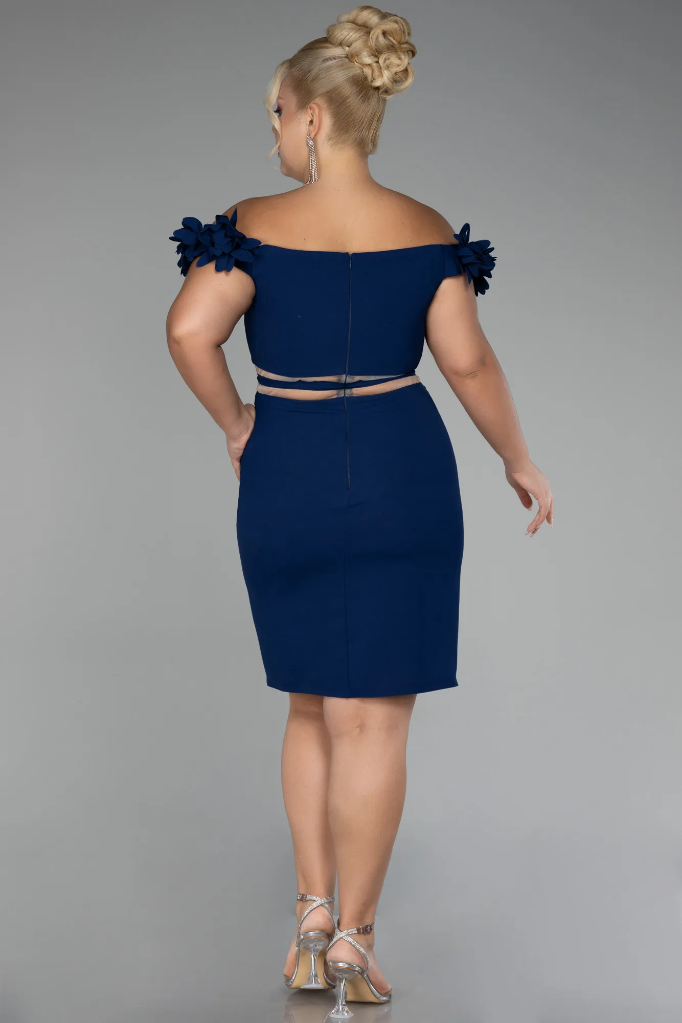 Navy Blue-Boat Neck Short Plus Size Cocktail Dress ABK2121