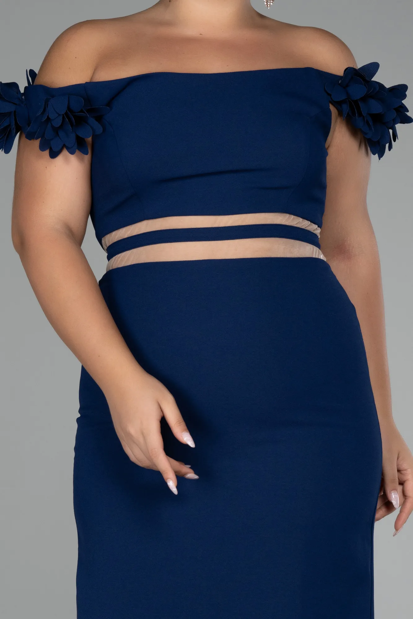 Navy Blue-Boat Neck Short Plus Size Cocktail Dress ABK2121