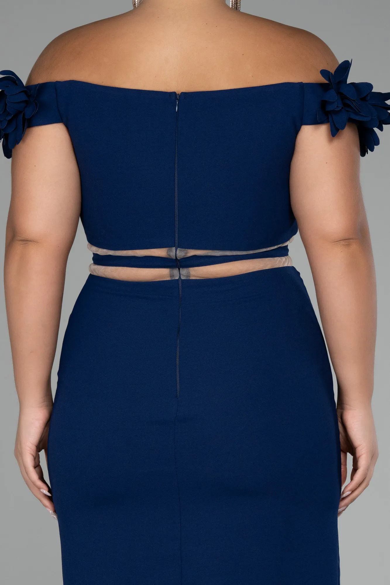 Navy Blue-Boat Neck Short Plus Size Cocktail Dress ABK2121