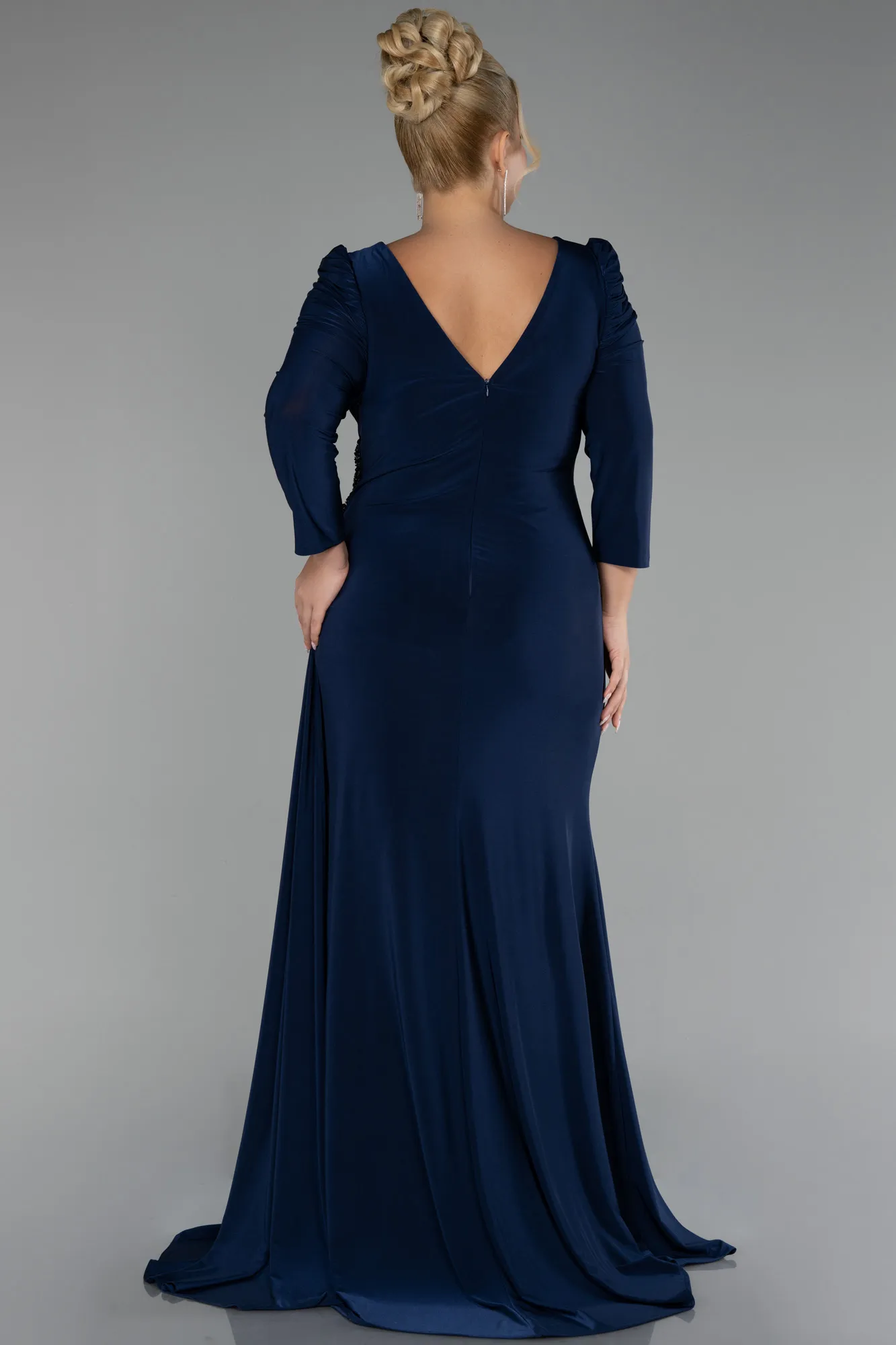 Navy Blue-Capri Sleeve Long Plus Size Evening Dress ABU4104