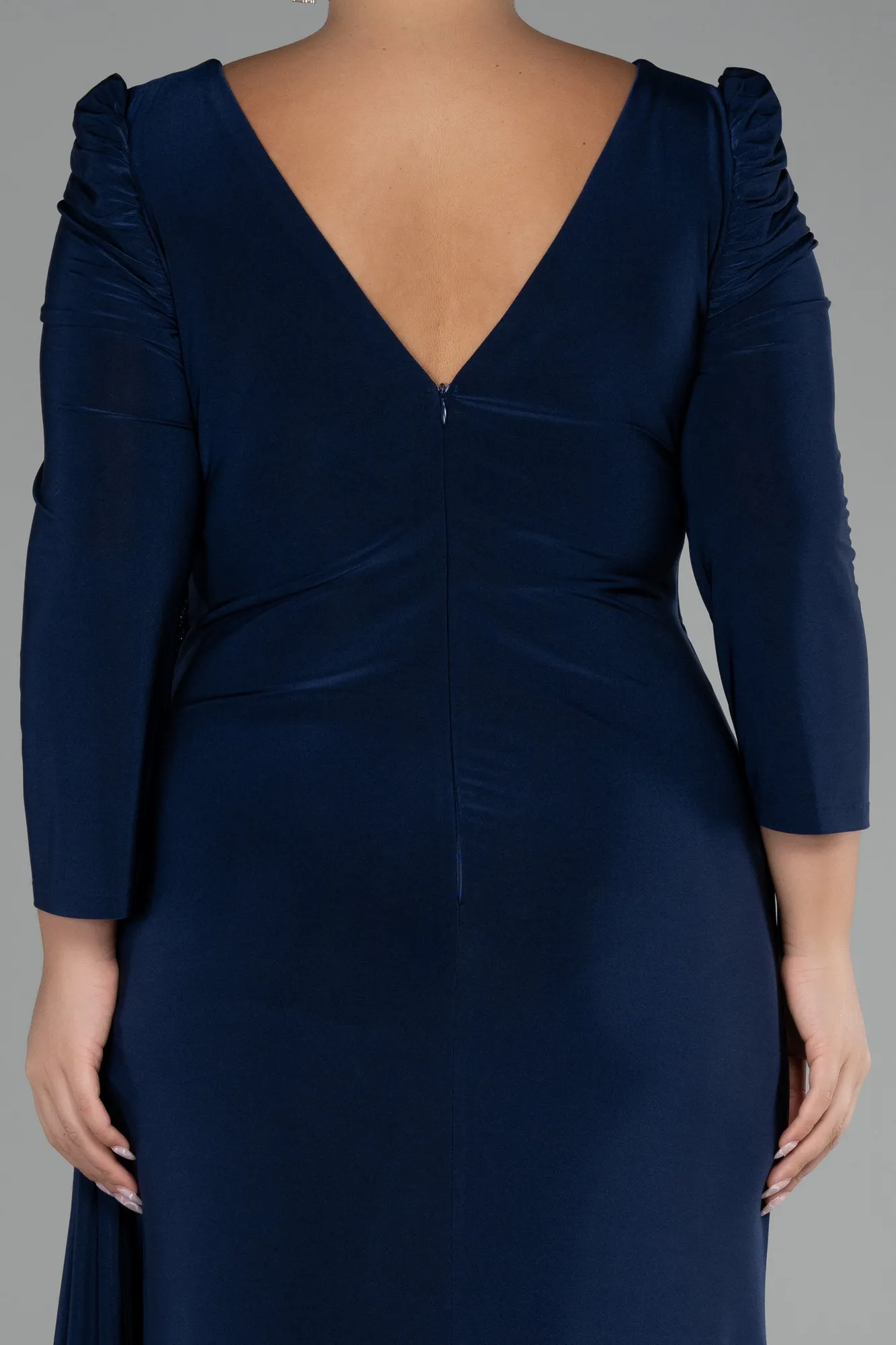 Navy Blue-Capri Sleeve Long Plus Size Evening Dress ABU4104