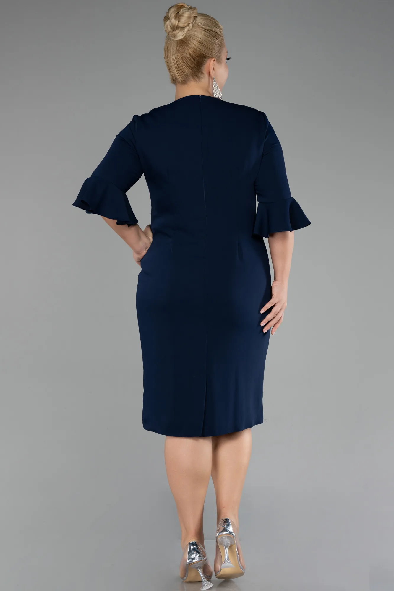 Navy Blue-Capri Sleeve Midi Plus Size Invitation Dress ABK2136