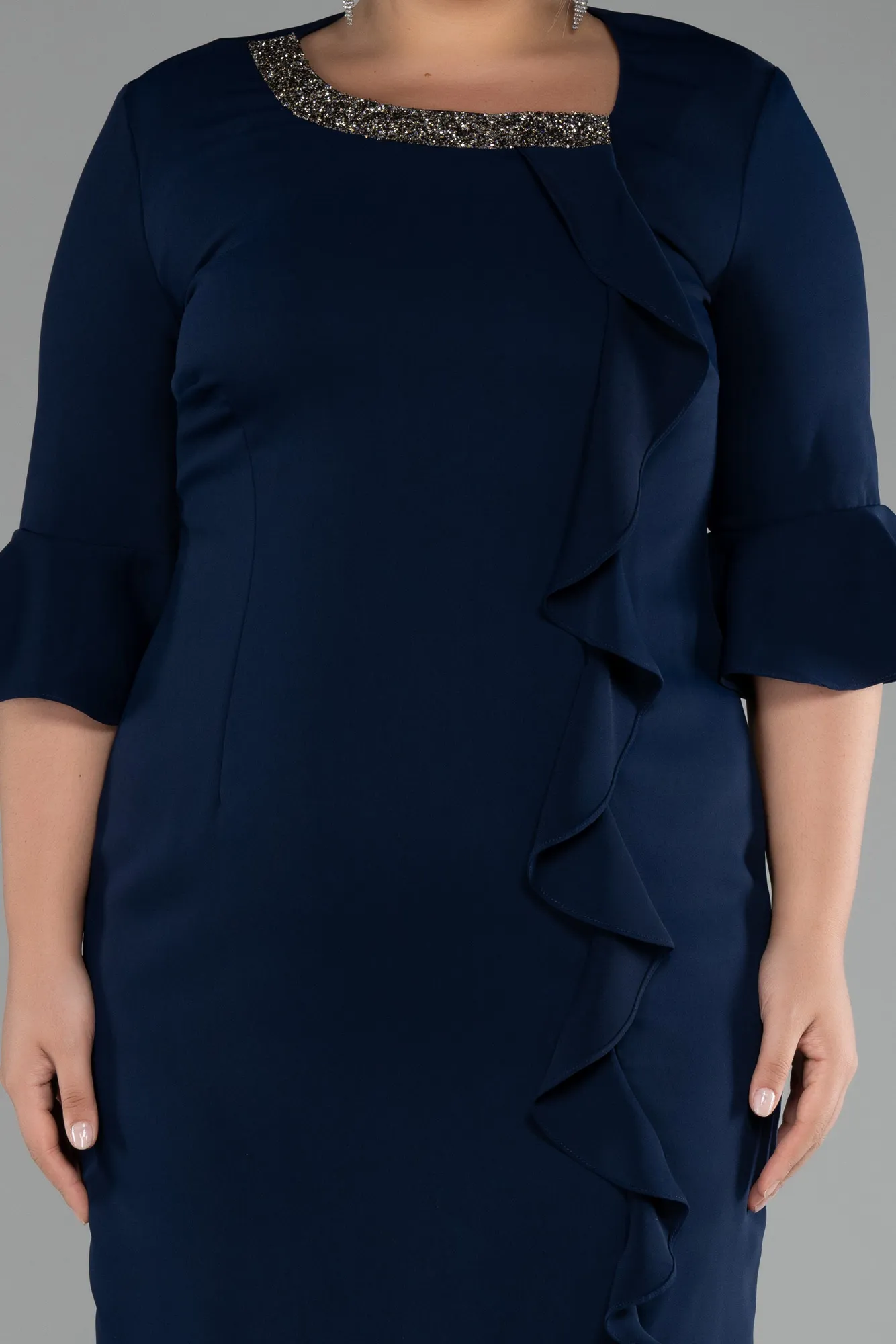 Navy Blue-Capri Sleeve Midi Plus Size Invitation Dress ABK2136