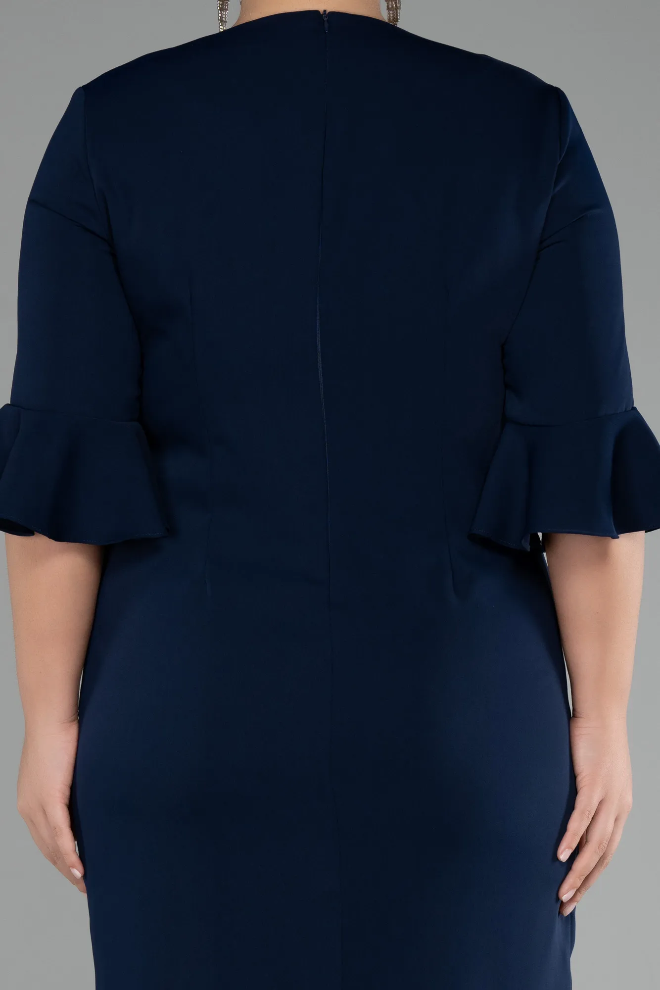 Navy Blue-Capri Sleeve Midi Plus Size Invitation Dress ABK2136