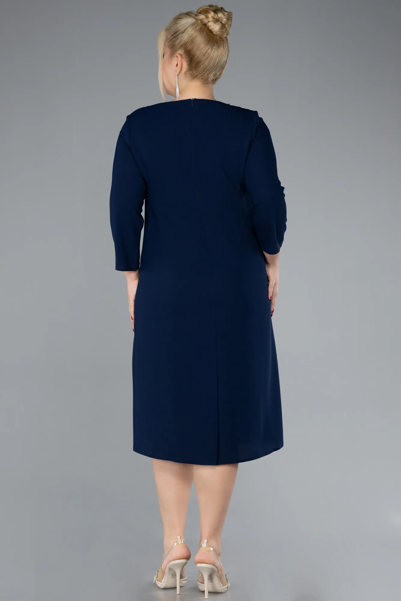 Navy Blue-Capri Sleeve Midi Plus Size Invitation Dress ABK2197