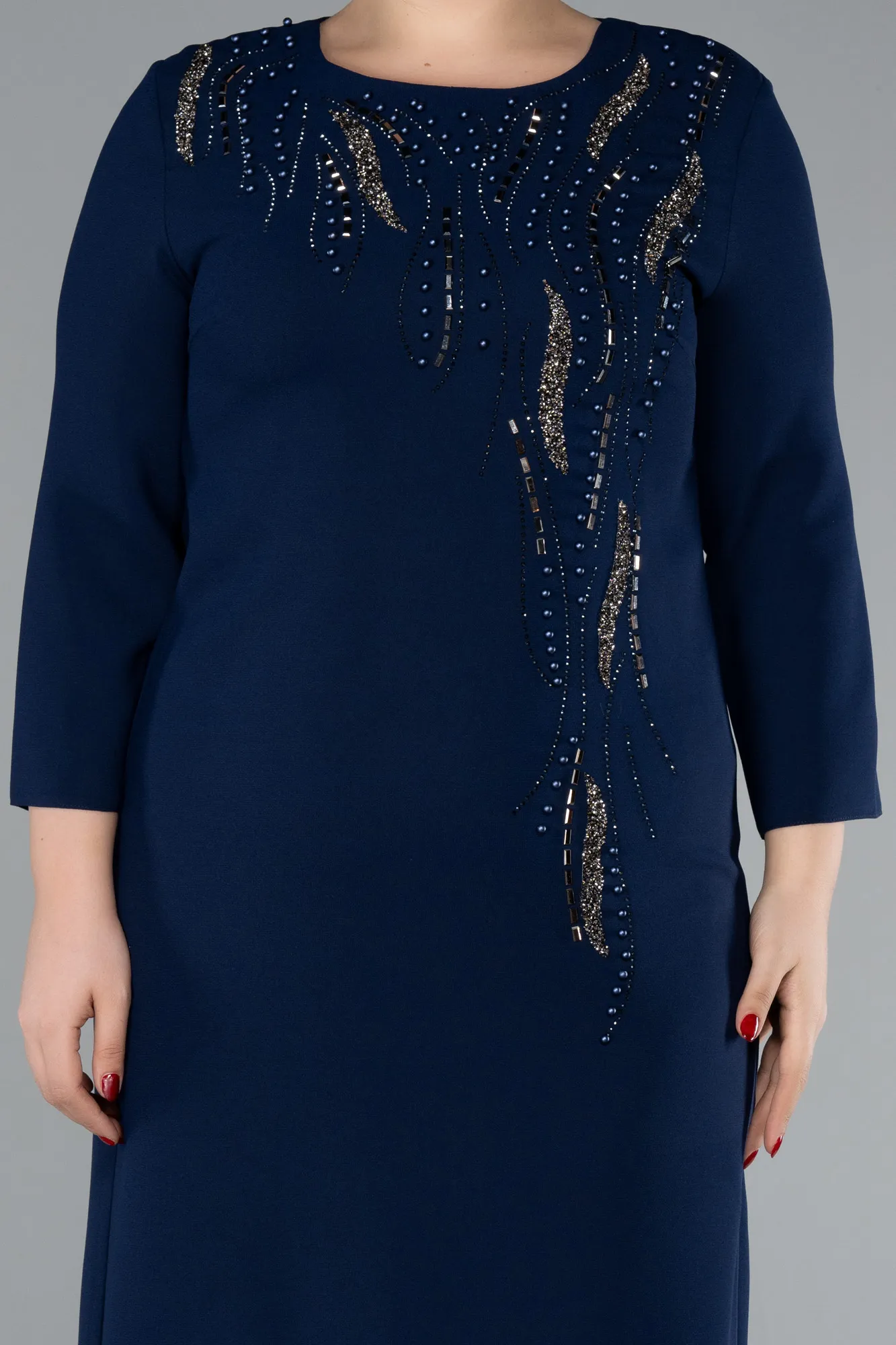 Navy Blue-Capri Sleeve Midi Plus Size Invitation Dress ABK2197