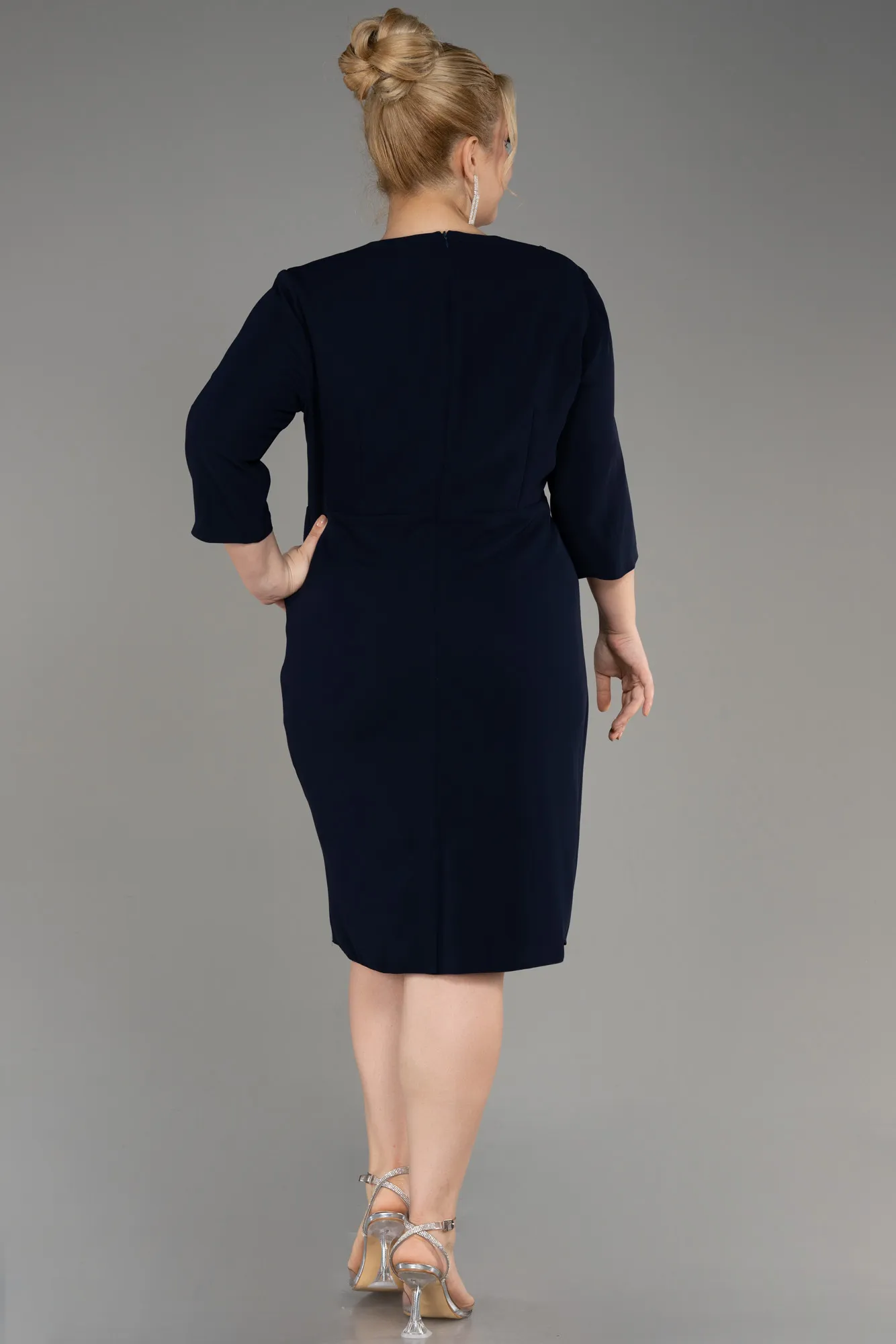 Navy Blue-Capri Sleeve Short Plus Size Evening Dress ABK2096