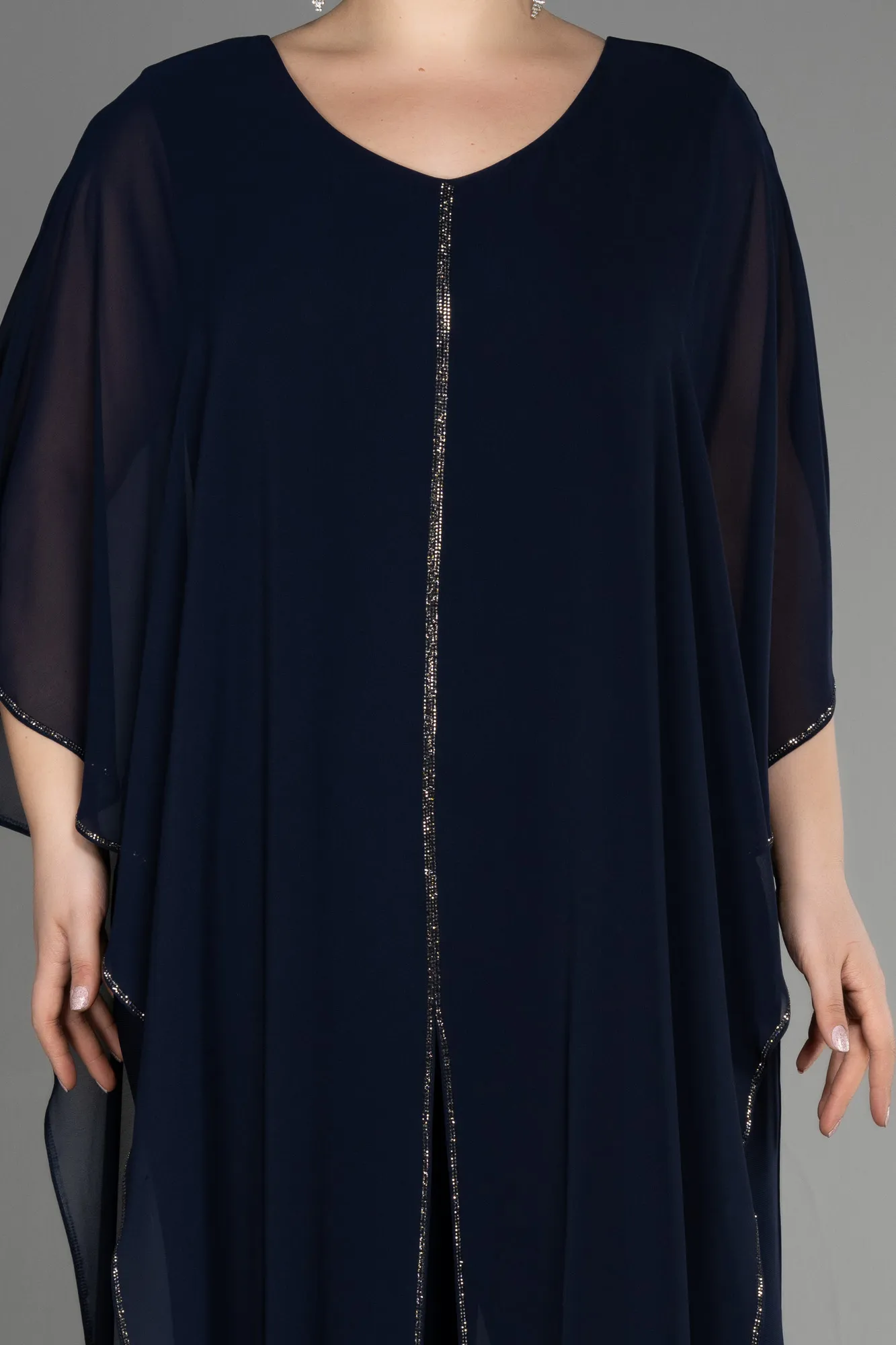 Navy Blue-Chiffon Plus Size Cocktail Dress ABT112